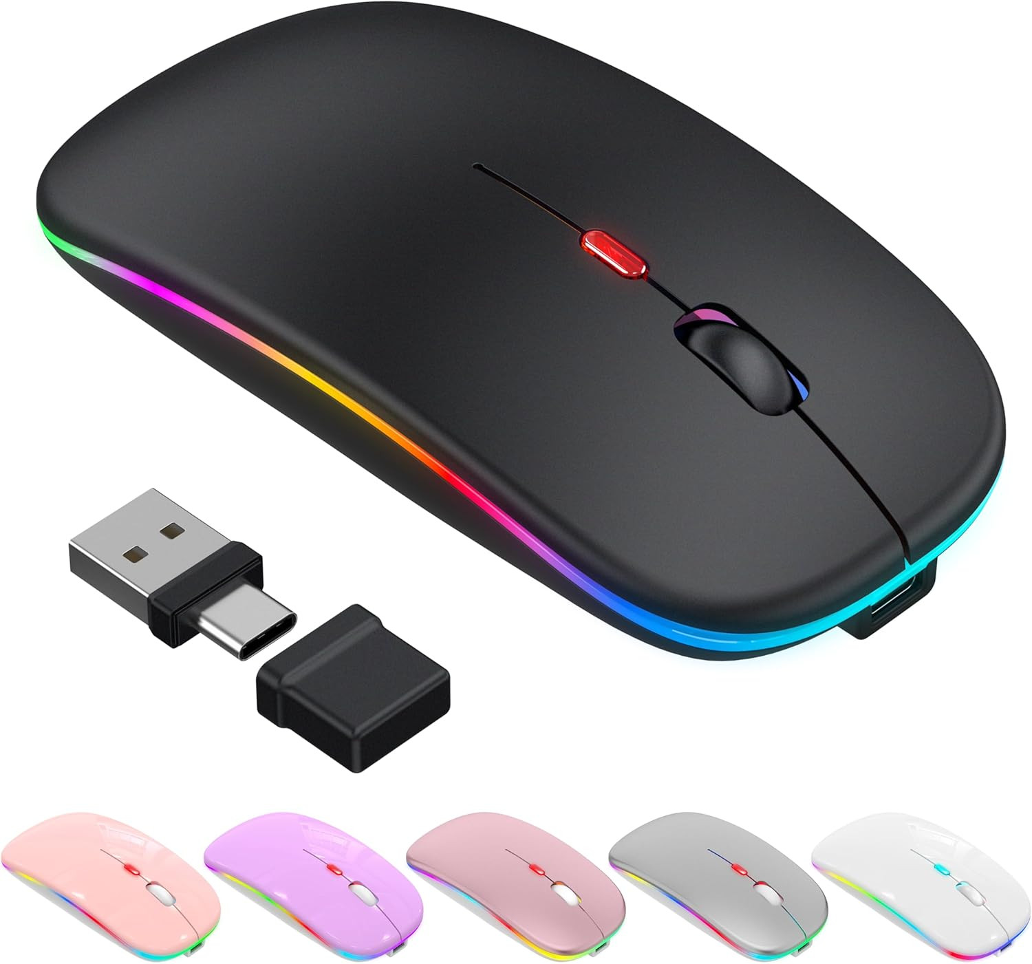LED Bluetooth Wireless Mouse for Macbook Air Mac Pro Laptop Ipad–Black