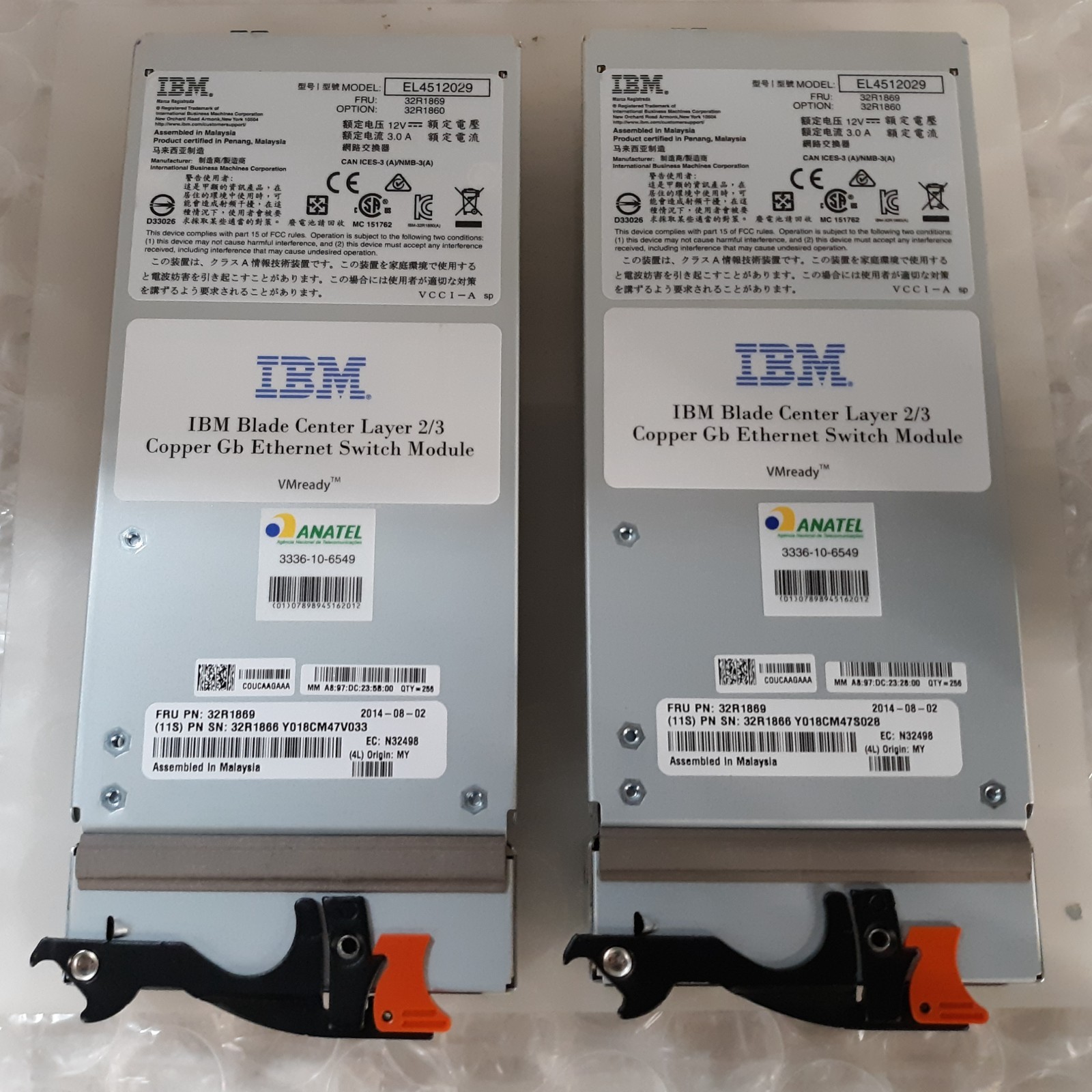 Pair of IBM EL4512029 Blade Center Layer 2/3 Copper GB Ethernet Switch Module