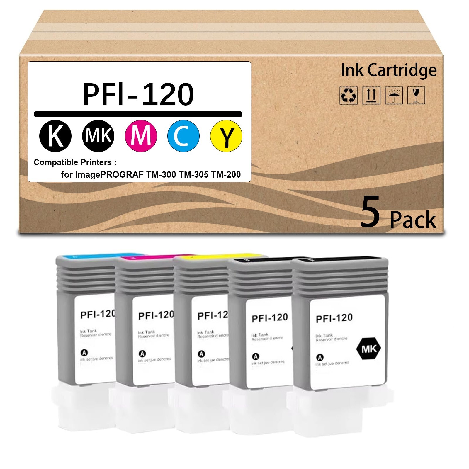 5 Pack  PFI-120 PFI-120MBK PFI-120BK PFI-120C PFI-120M PFI-120Y Ink Cartridge