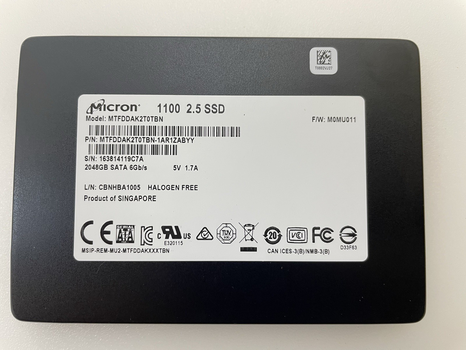 Micron_1100_MTFDDAK2T0TBN  2.5" SATA Solid State Drive 2048GB /0 hours