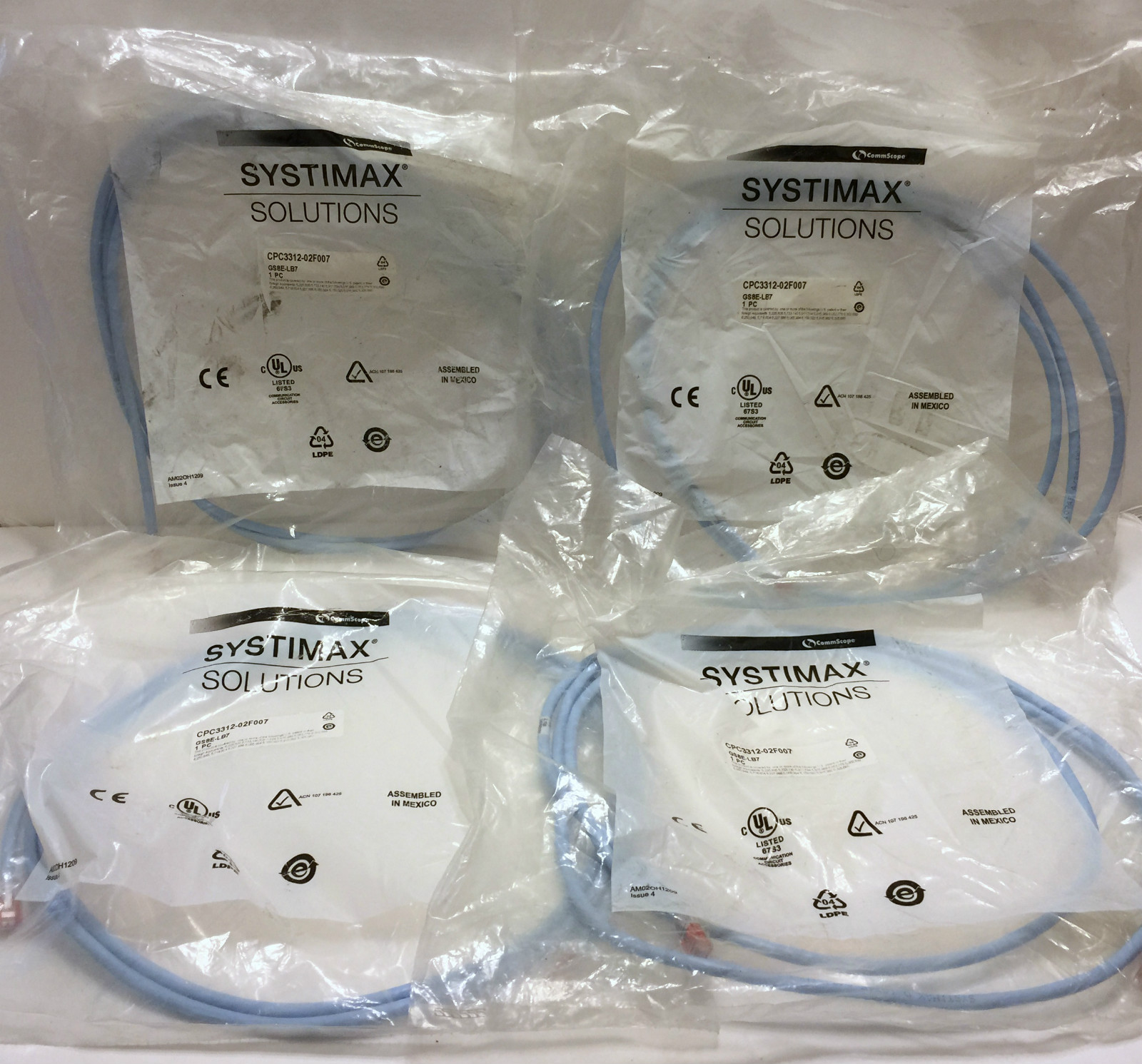 NIP Lot of 4 Commscope Systimax CPC3312-02F007 GS8E-LB7 7Ft Cable Ethernet PC