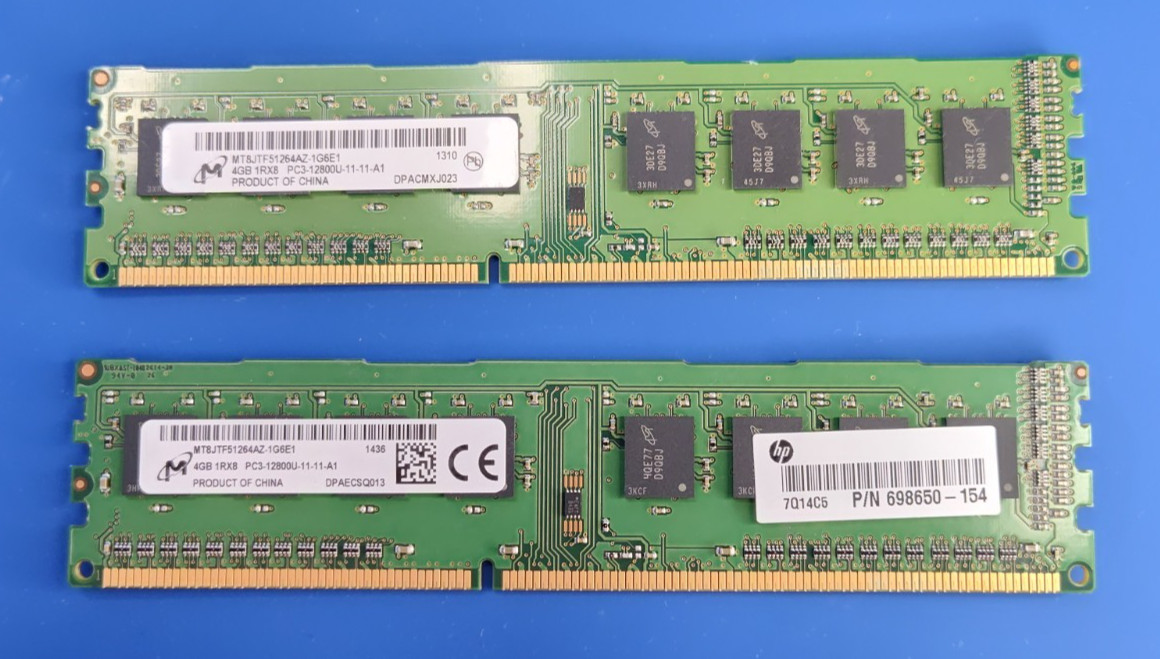 Micron 8GB (2x4GB) PC3-12800U DDR3-1600 Desktop RAM Memory HP 698650-154