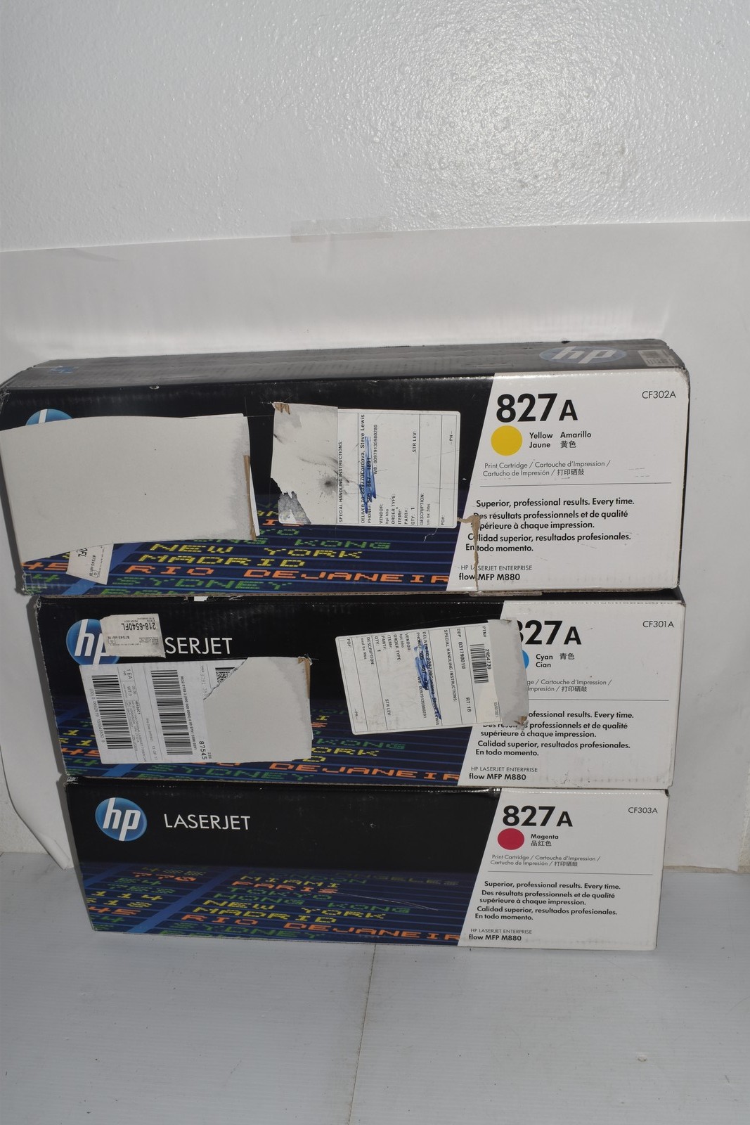 HP 827A SET Of Cyan/Magenta/Yellow– CF301A – CF302A-CF303A OEM Sealed   (#3875)