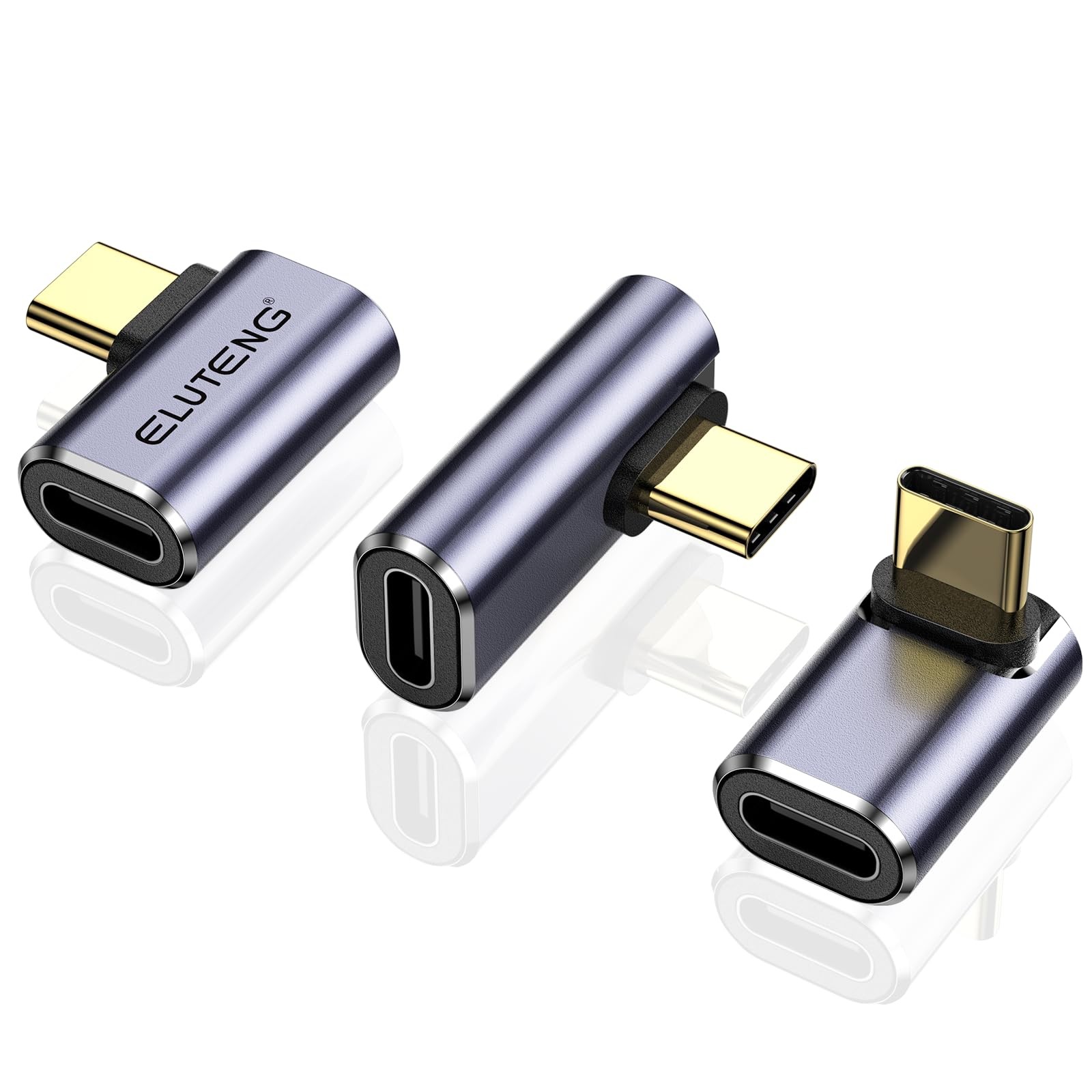 ELUTENG 3 Pack 90 Degree USB C Elbow Adapter 40Gbps Right Angle USB C with 100W