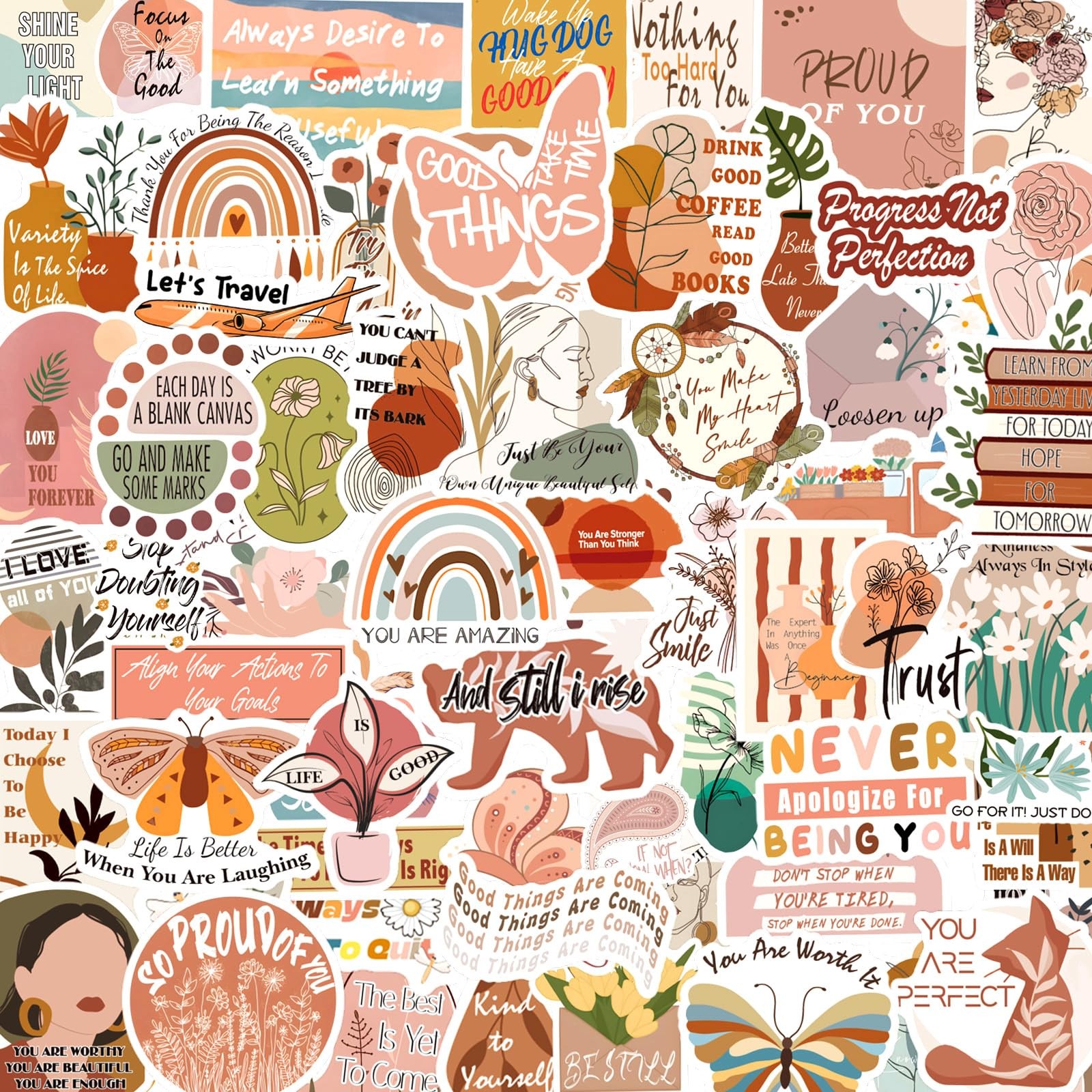 200pcs Vintage Inspirational Motivational Stickers for Adults Teens Orange
