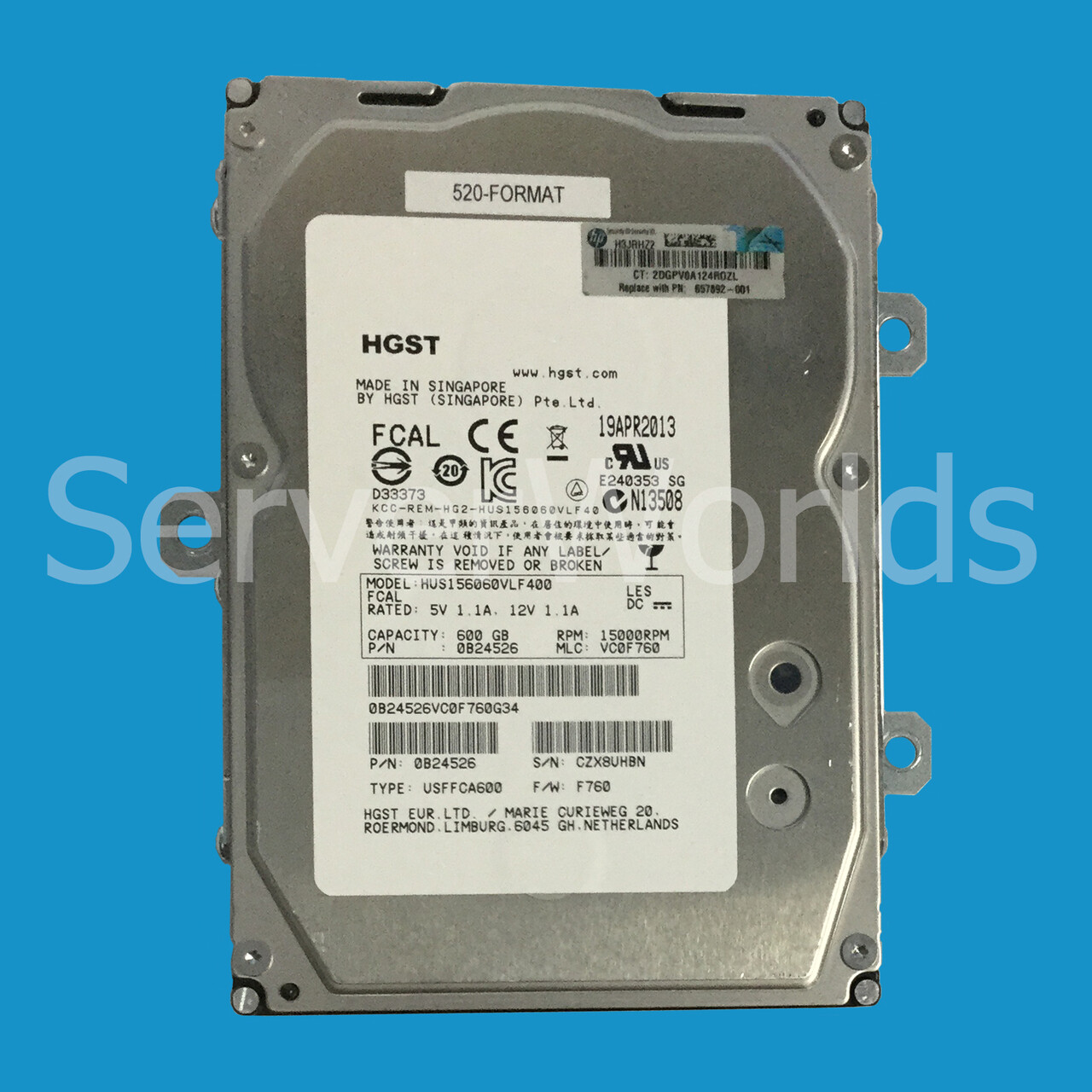 HP 657892-001 3Par 600GB 15K 4GB FC 520 Format 