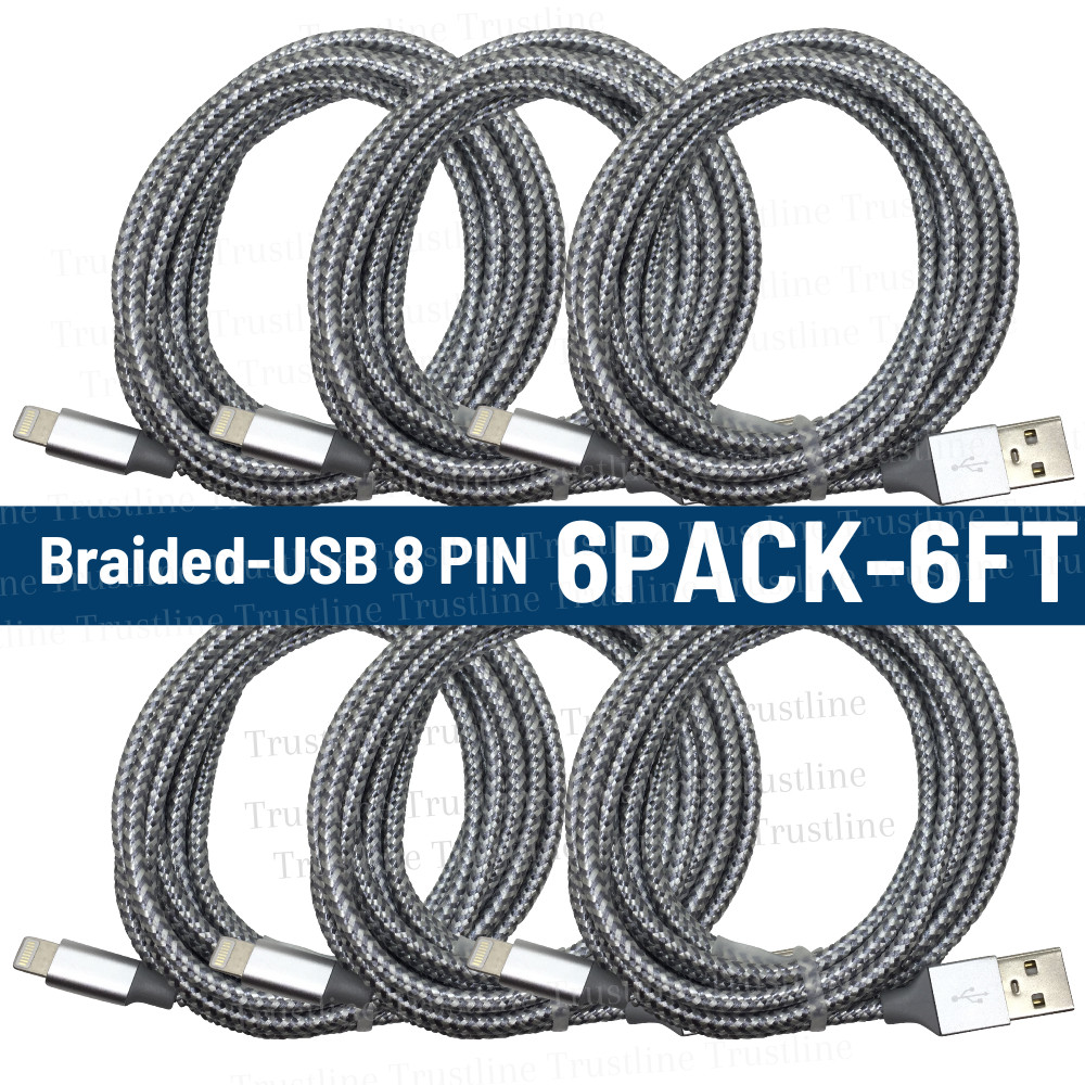 6X 6Ft USB Fast Charging Cable For iPhone 14 Plus 13 12 11 XR 8 7 6 Braided Cord