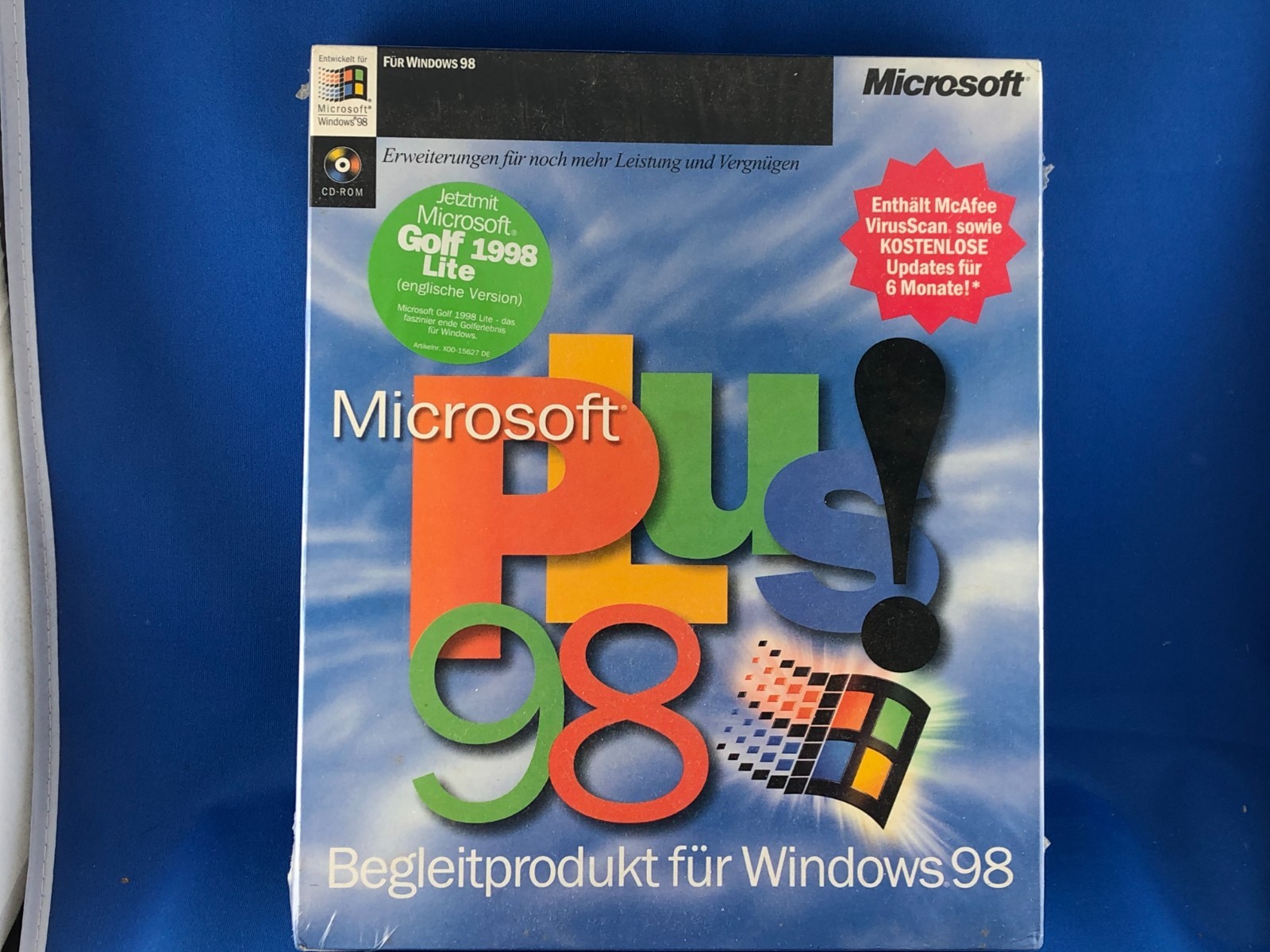 Vintage Microsoft Plus 98 Windows 98 Big Box PC Software CD-ROM Germany Retro