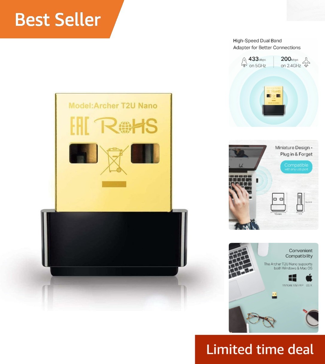 Nano AC600 USB WiFi Adapter - High-Speed Dual-Band 2.4G/5G for Fast Connections