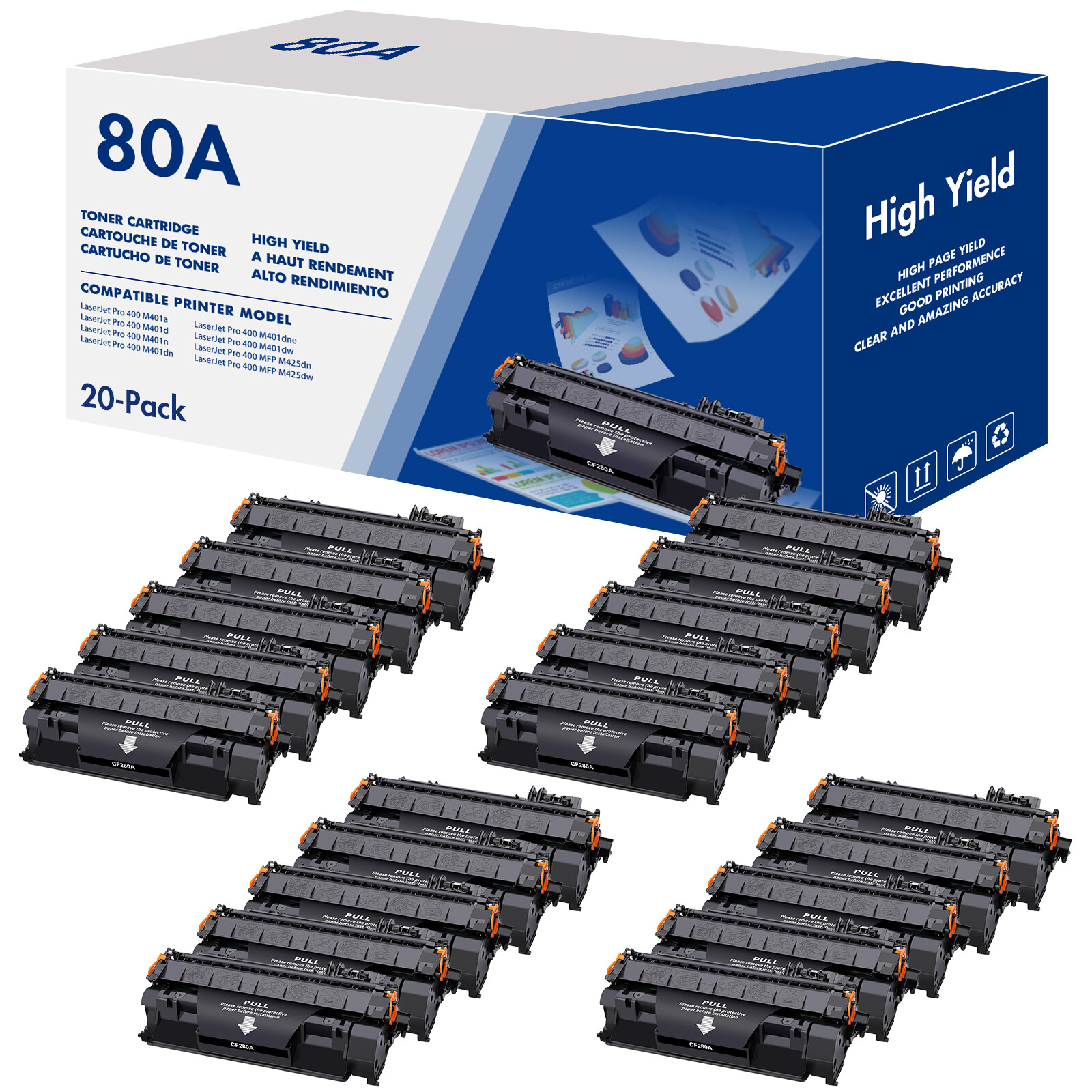 20x For HP 80A CF280A Toner Cartridge Black LaserJet Pro 400 M401dw M401dn M401a