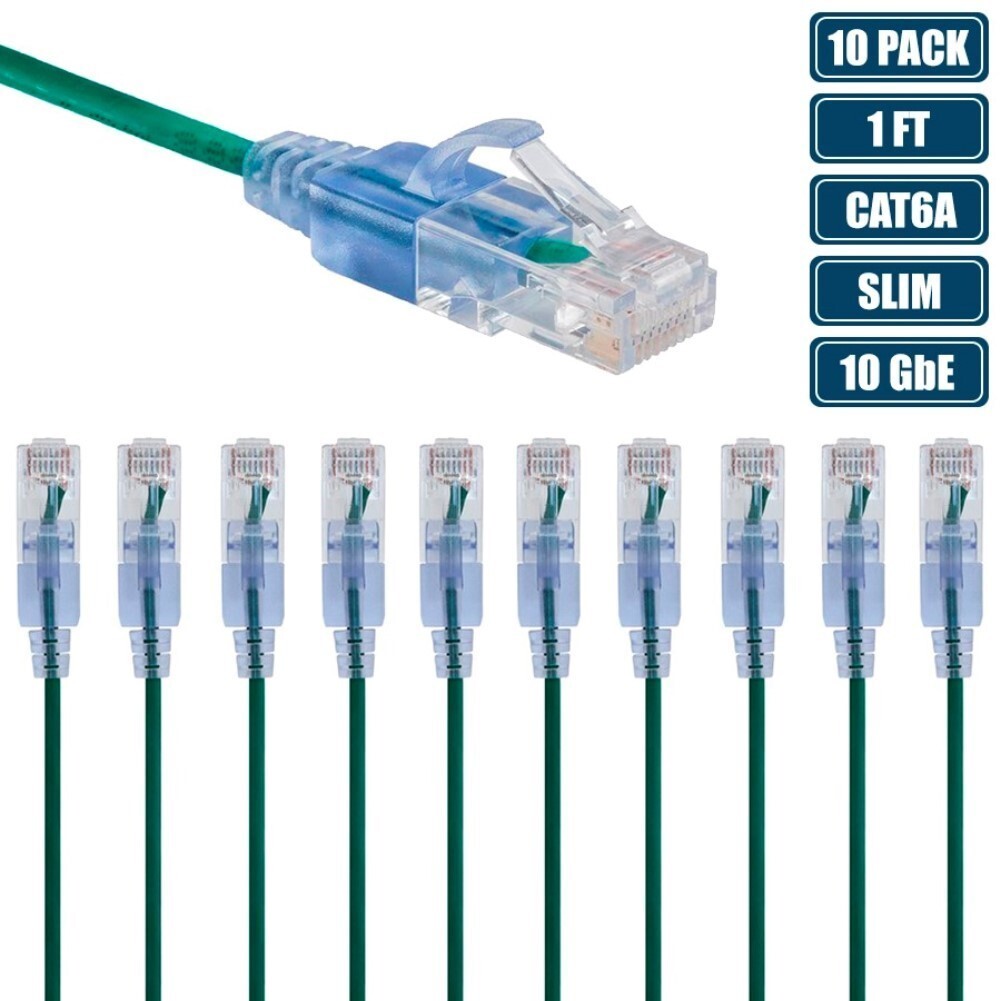10x 1FT CAT6A RJ45 Ethernet LAN Network Patch Cable Slim Cord 30AWG Router Green