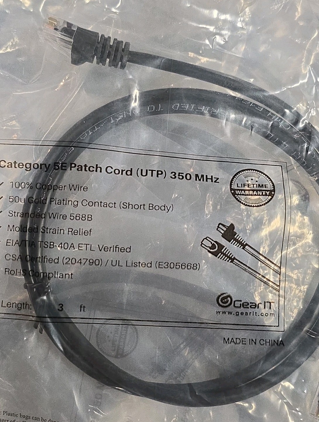 GearIT Cat5e Patch Cable 14X Rj-45 Male 3ft Black 