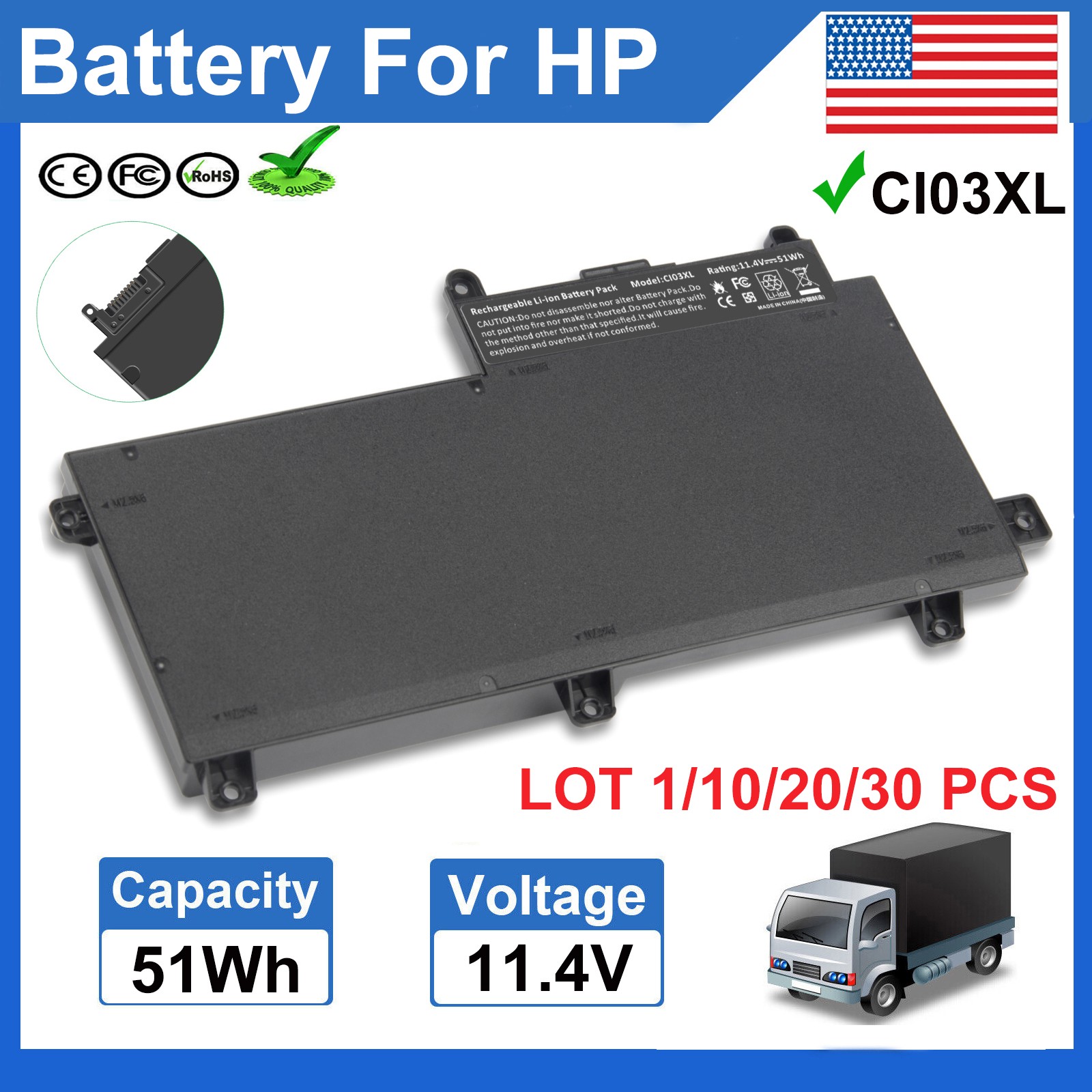LOT CI03XL Battery For HP ProBook 640 645 650 G2 HSTNN-UB6Q 801554-001 51Wh FAST