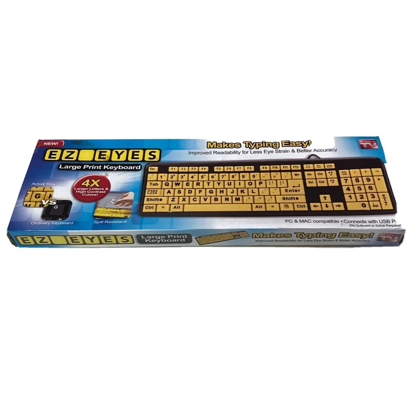 Easy EZ EYES Large Print Spill Proof USB Keyboard PC & MAC 4X Larger Letters
