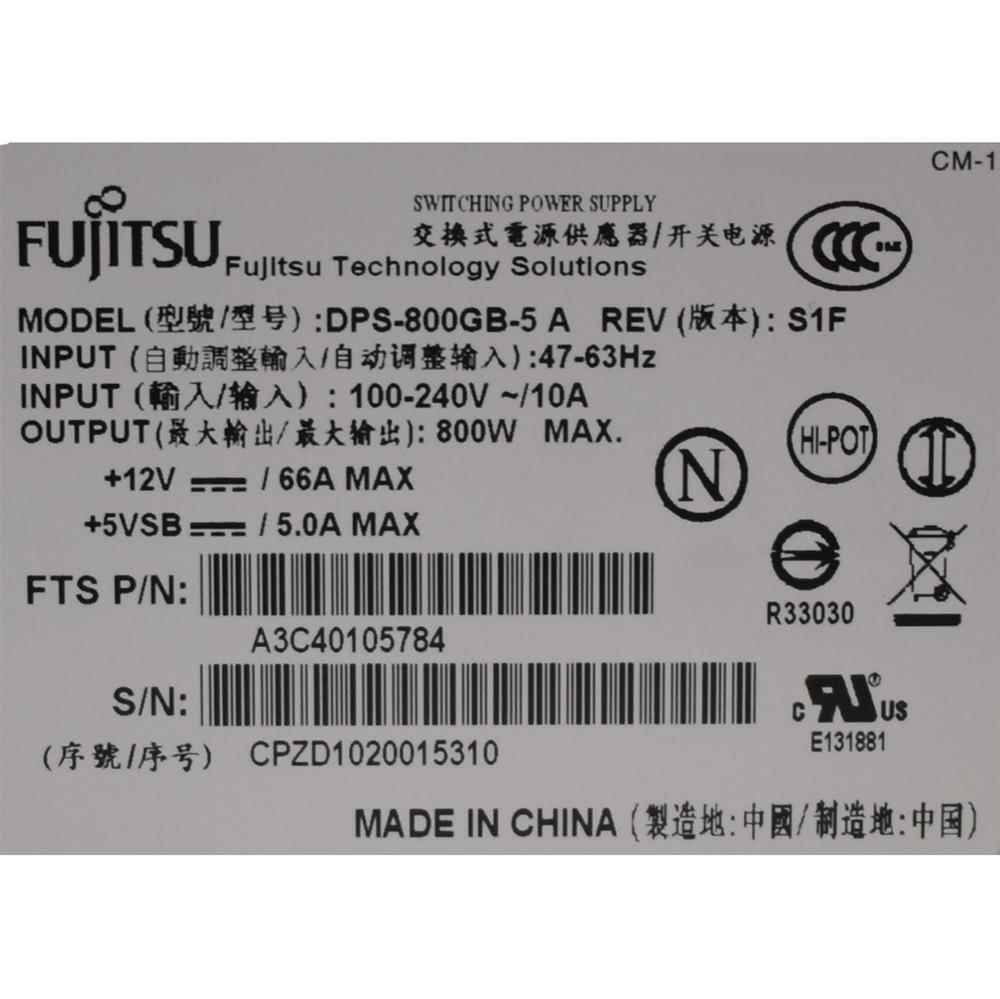Fujitsu DPS-800GB-5A 800 Watt Power Supply TX300 S6 P/N A3C4010578