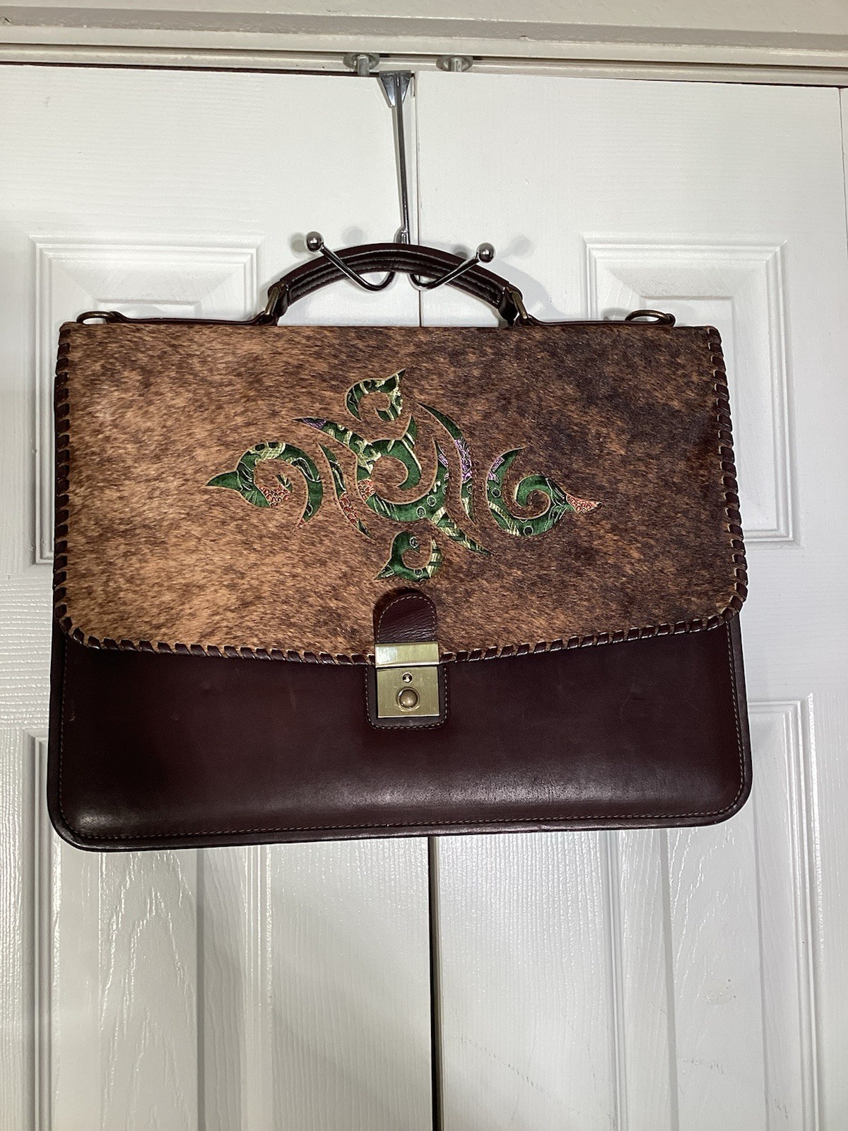 Vintage Dr. Brecka Bags Handmade Leather Briefcase Hair-on Cowhide Portfolio 