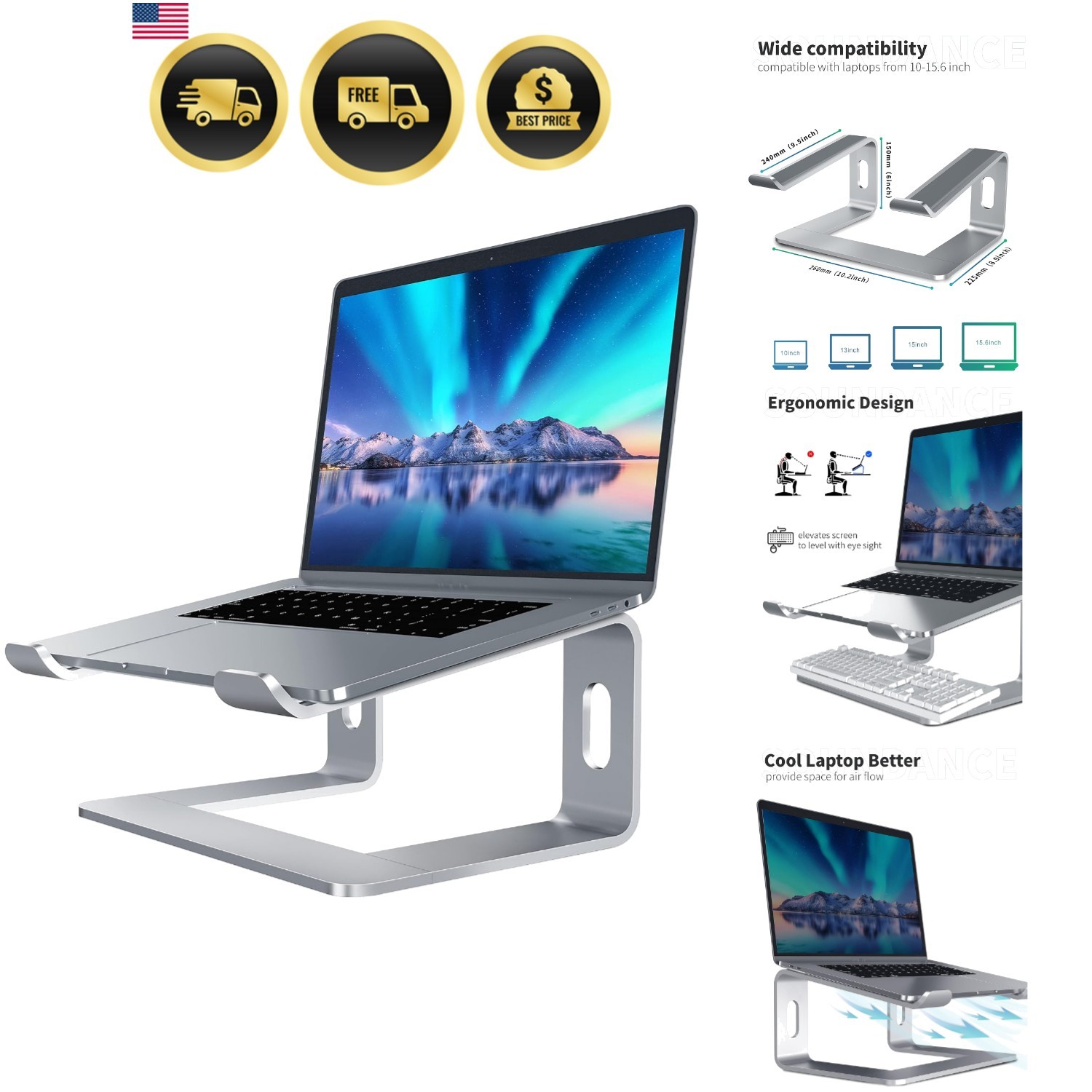Laptop Stand for Desk, Ergonomic Aluminum Computer Riser, 6-Inch Fixed Height...