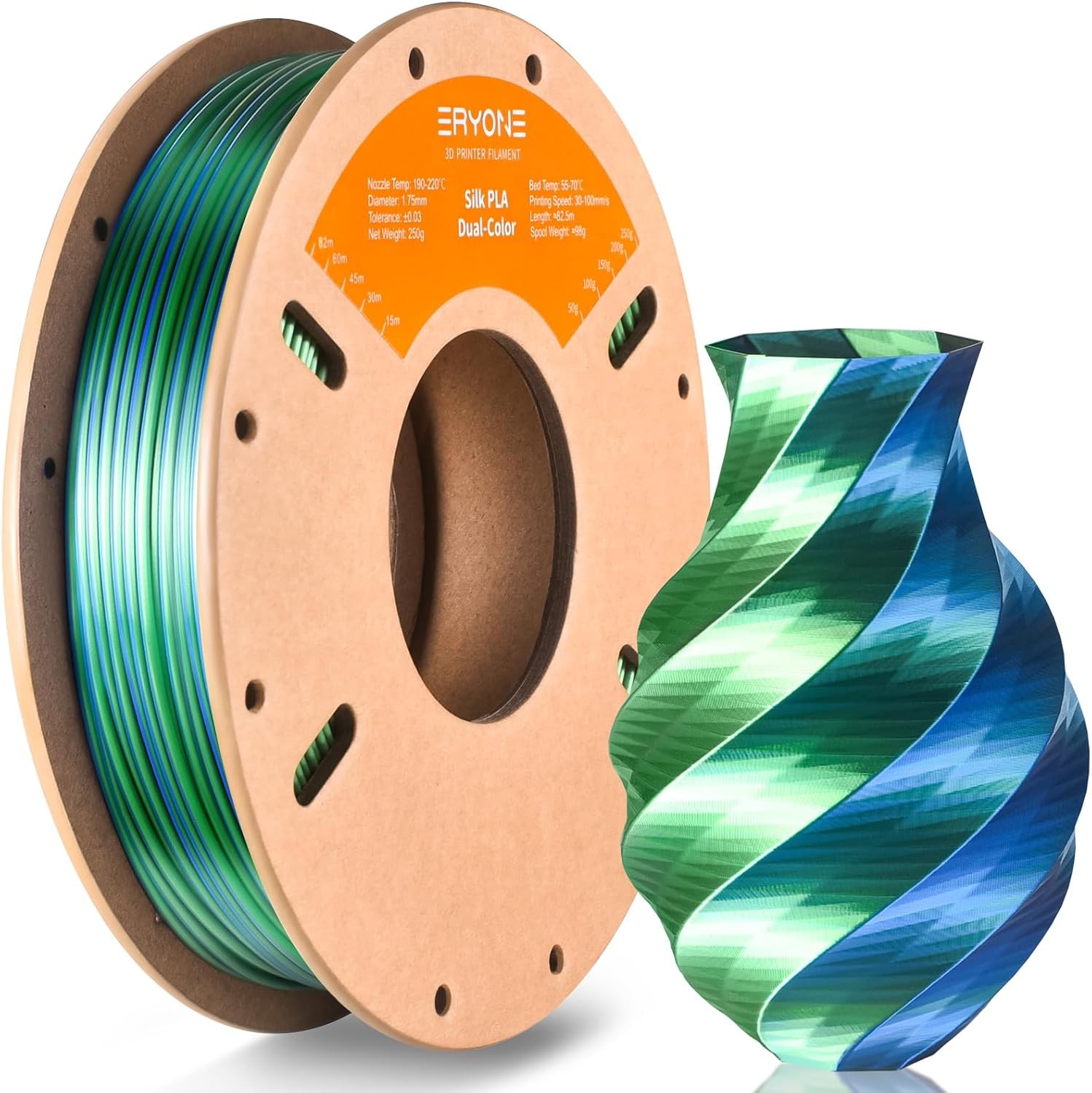 ERYONE Silk Dual Color PLA Filament 3D Printer 1.75mm +/- 0.03mm, Bicolor Filame
