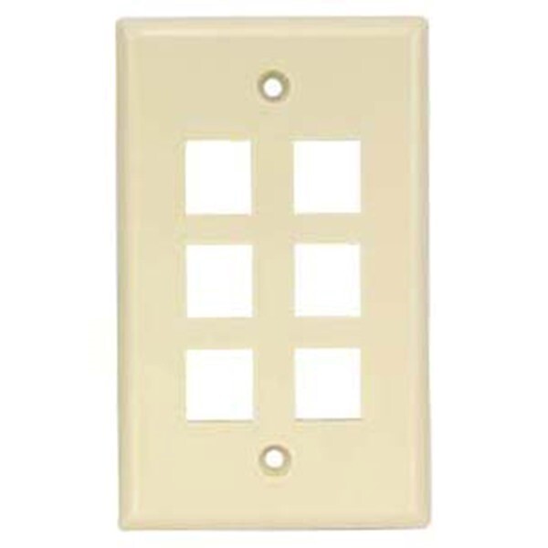 6 Port Hole Keystone Jack Wall Plate Faceplate 1 Gang Network Ethernet Ivory