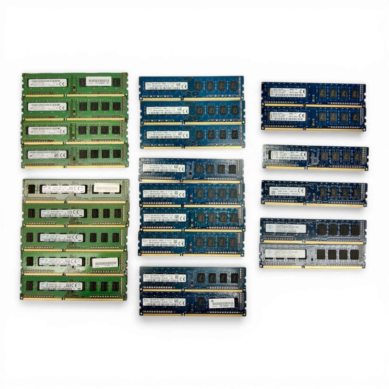 Lot of 24 Mixed Hynix, Samsung, Micron, Kingston, Nanya 4GB PC3-12800U RAM