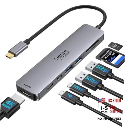 Selore USB C Hub HDMI Adapter for MacBook Pro/Air/Neo, USB C 7 in 1 Space Gray