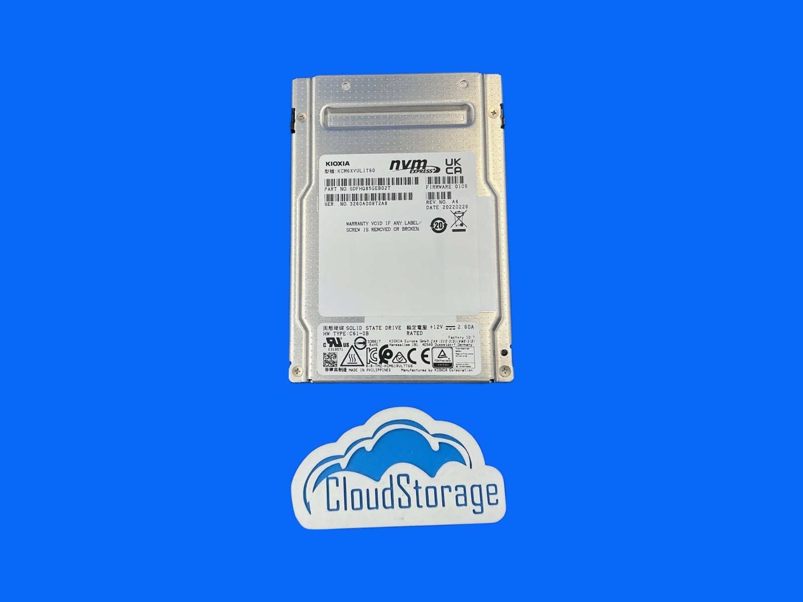 KCM6XVUL1T60 Kioxia 1.6TB CM6 Series NVME PCIe 4.0 Mix Use 2.5in SSD New pulls