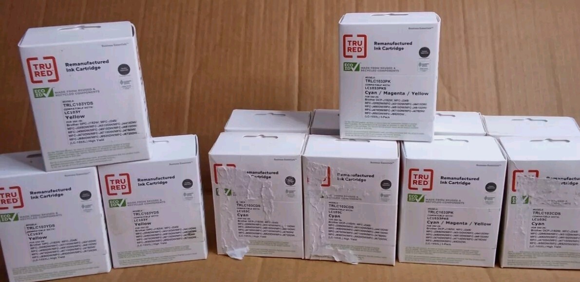 12 STAPLES TRU RED Ink Cartridges 3-Yellow #TRLC103YDS & 9-Cyan #TRLC103CDS -NEW