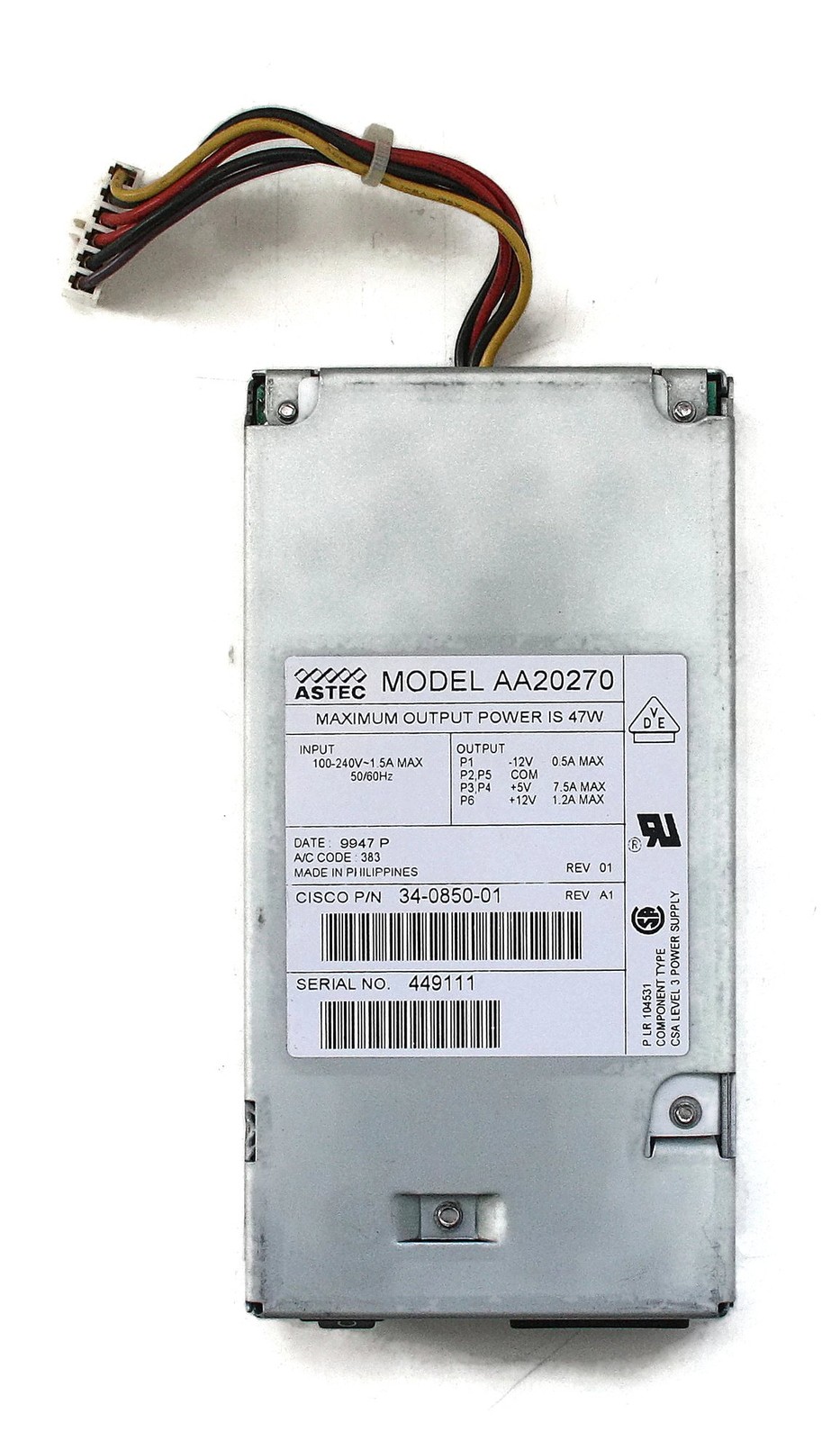 Cisco, astec 47w ps, aa20270, rev a1, 34-0850-01