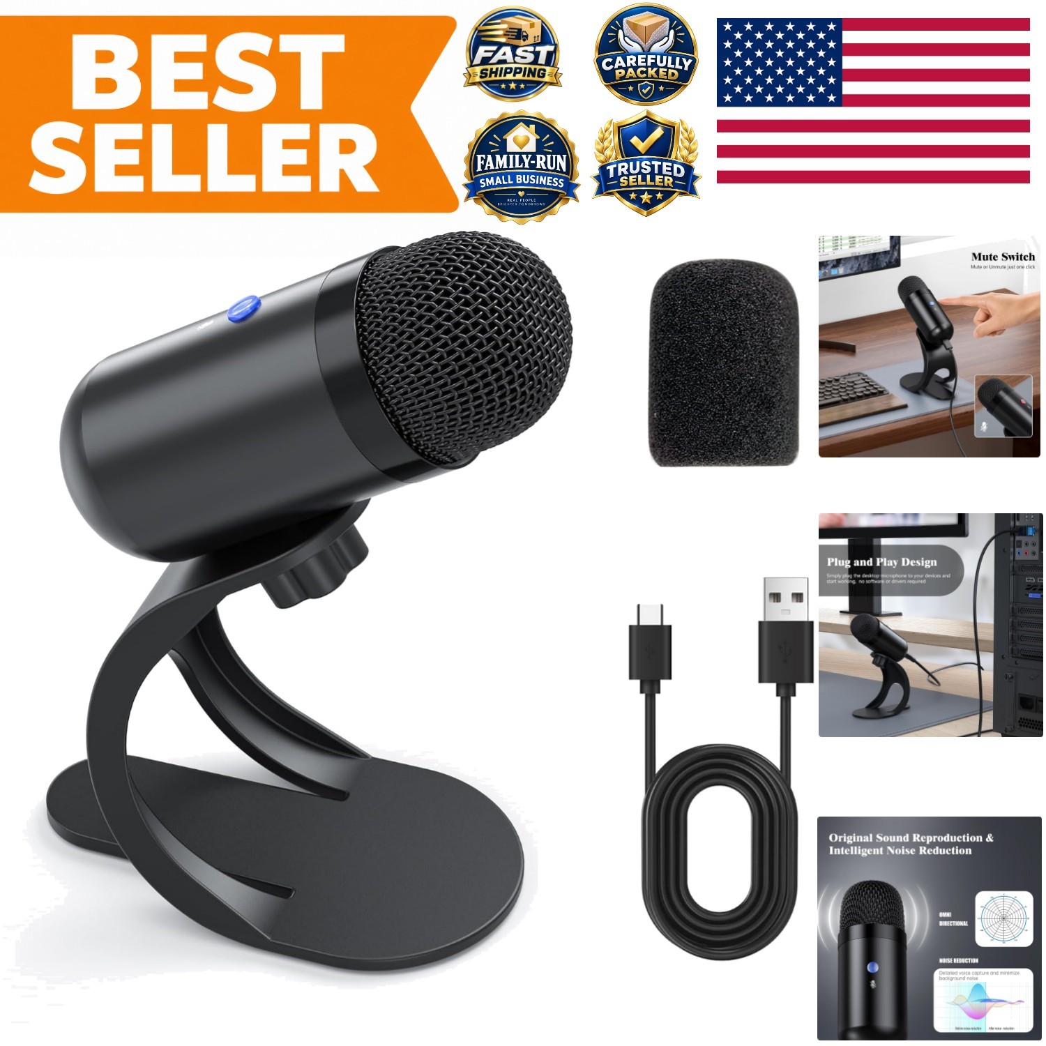 Versatile USB Microphone with Intelligent Noise Reduction for Quality Recording