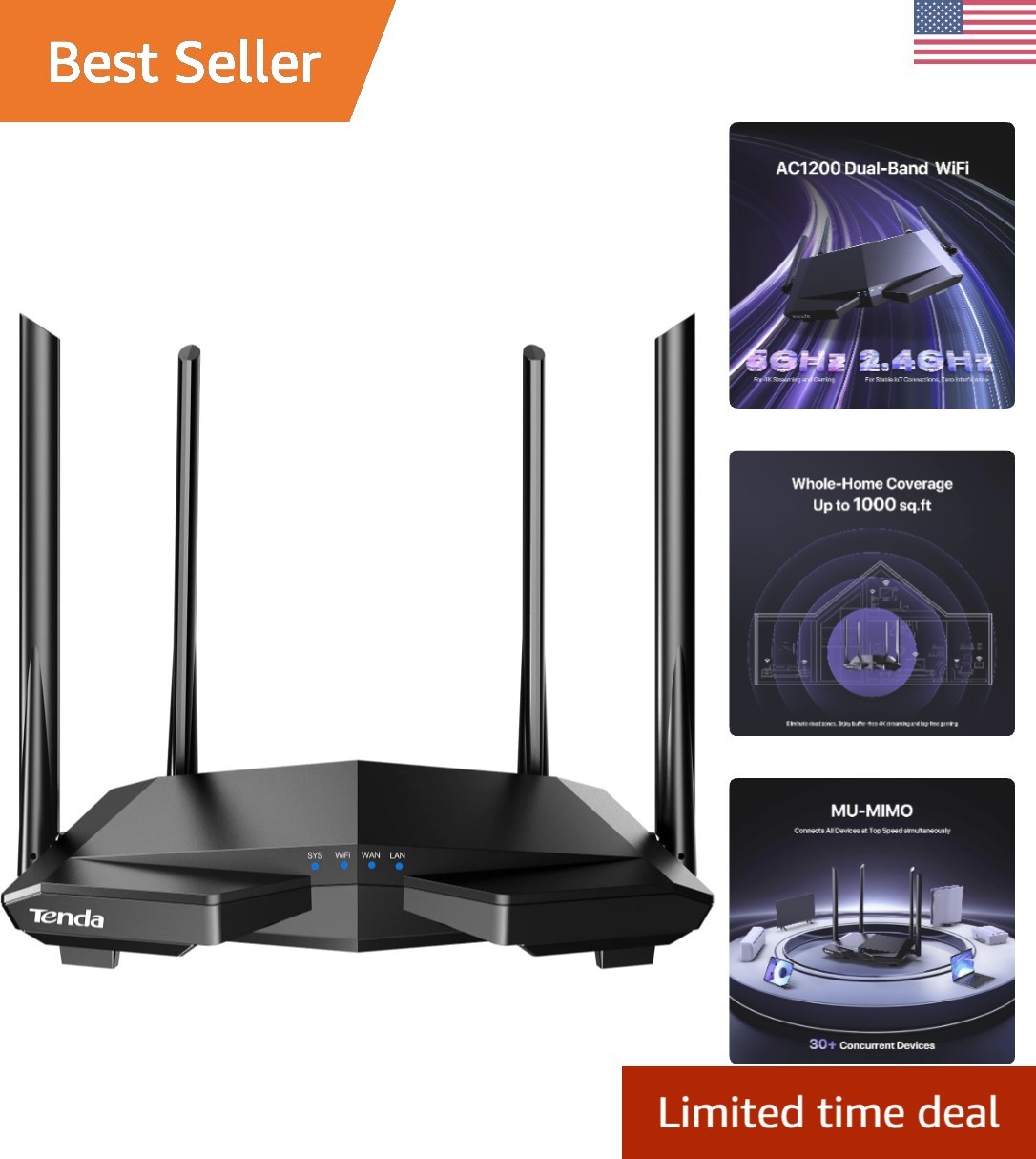 High-Speed Dual Band Router AC1200 with 4 Ethernet Ports & Smart APP Management