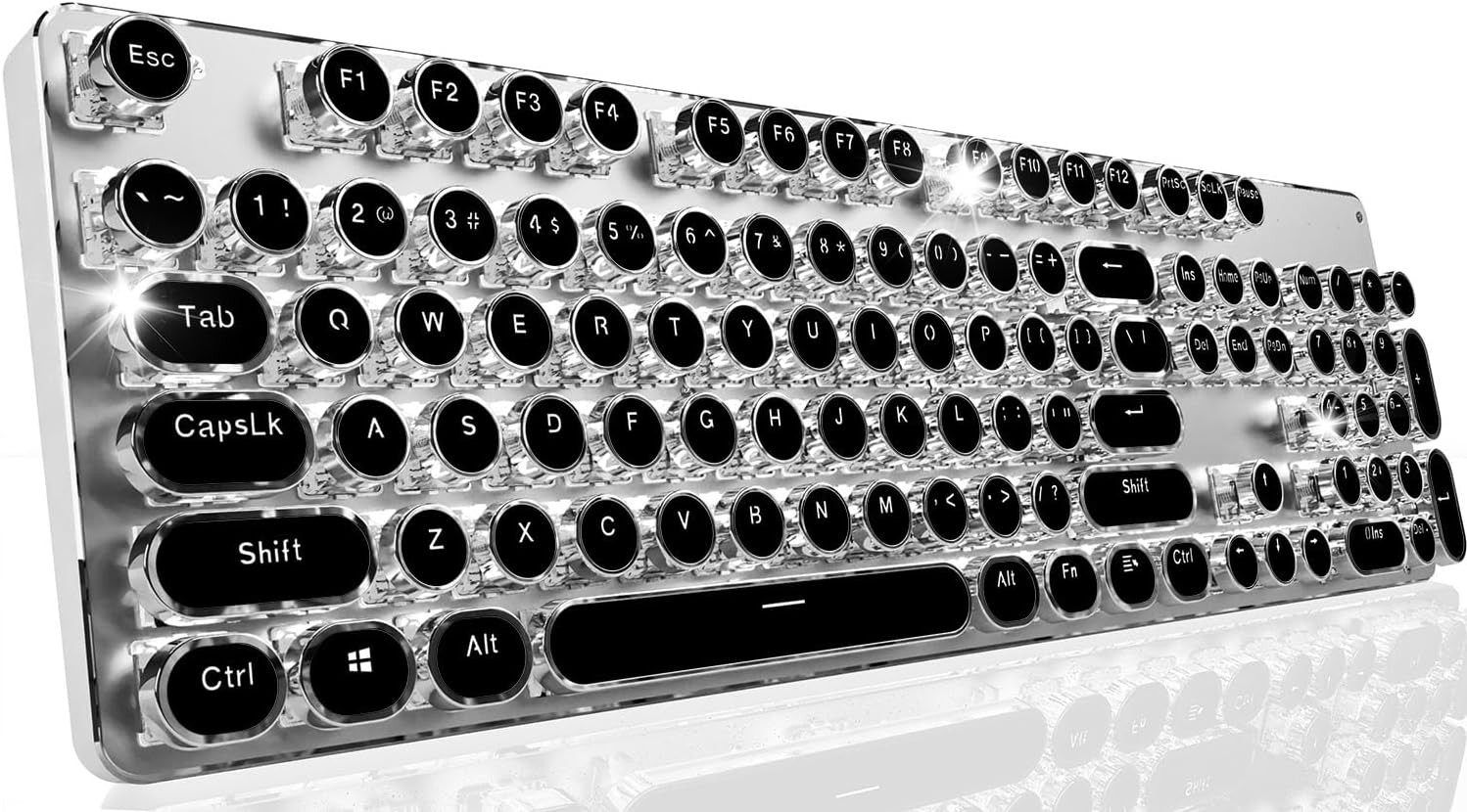 Wireless Mechanical Typewriter Keyboard 104 Keys Blue Switch BT 2.4G Black