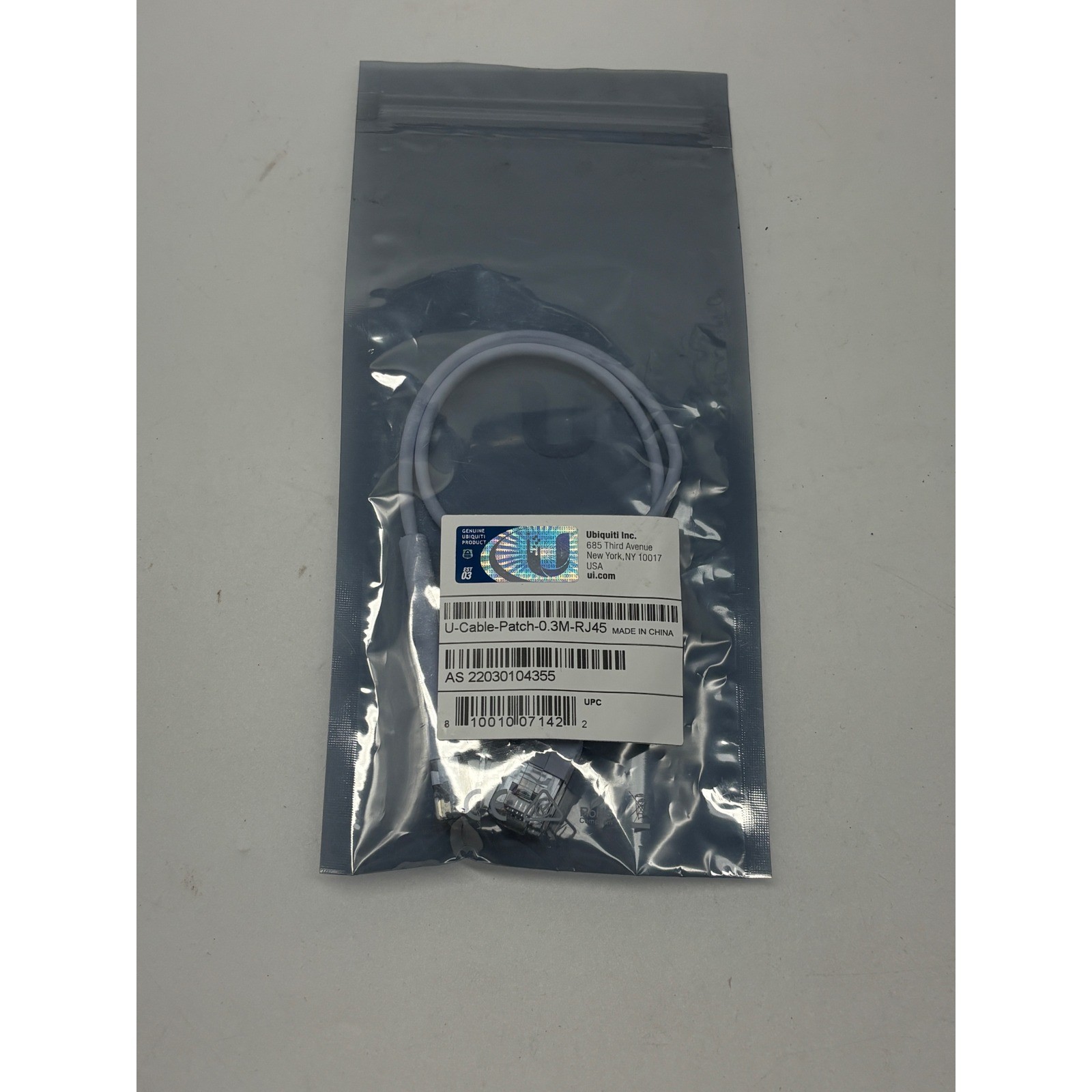Ubiquiti UniFi Ethernet Patch Cable 0.3M RJ45 White U-Cable-Patch-0.3M-RJ45 NEW