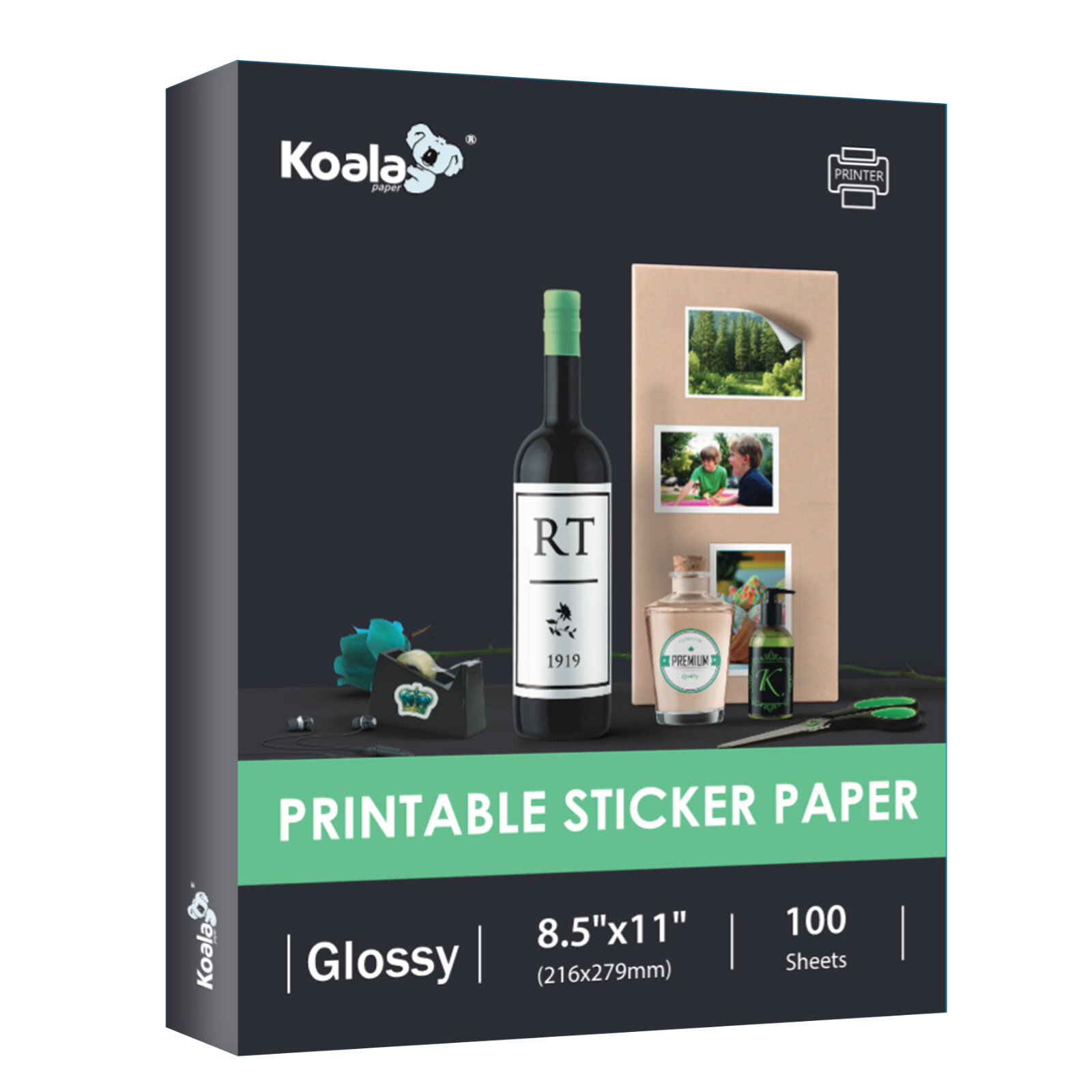 100 Sheets Koala Glossy Sticker Paper 8.5x11 Photo Inkjet + Laser Printers 36lb