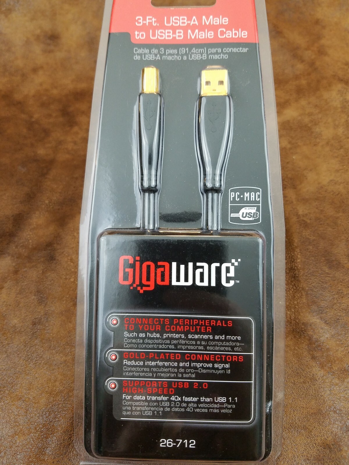 New Gigaware 26-712 3-Ft USB A Male To USB-B Male Cable