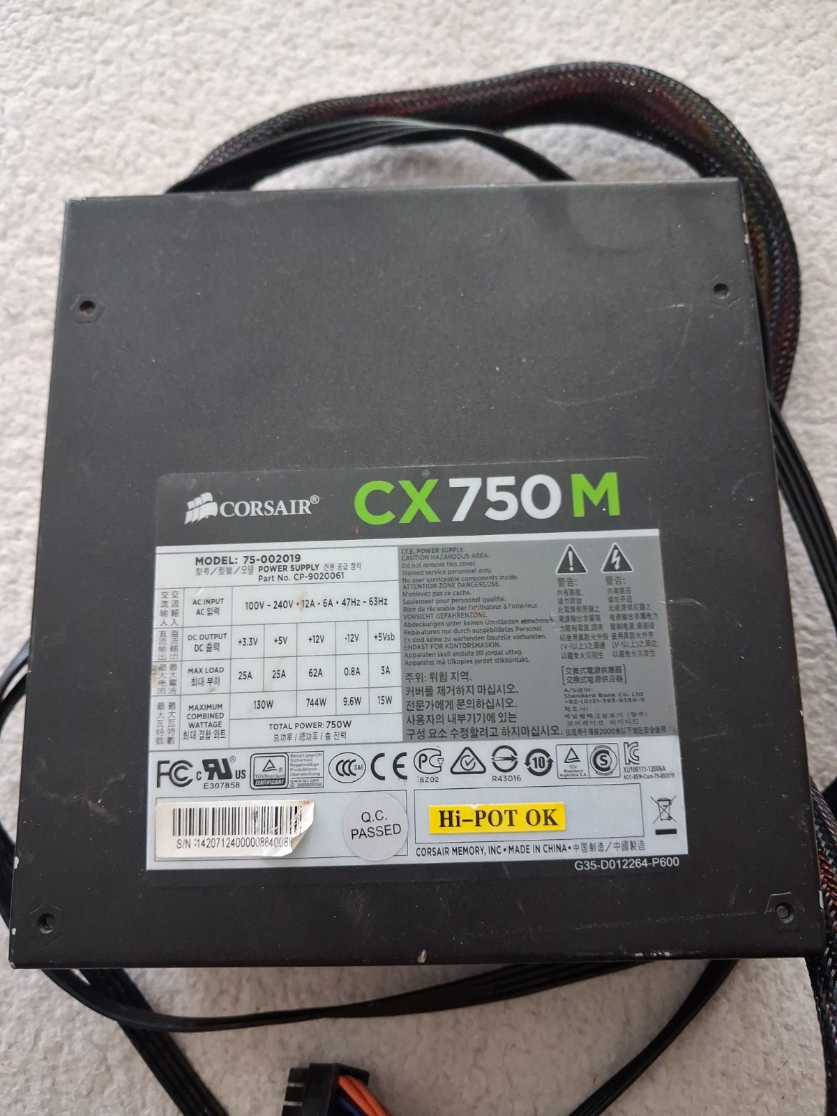 Corsair CX750M | Model 75-002019 | P/N: CP-9020061. Parts Only. Not Tested