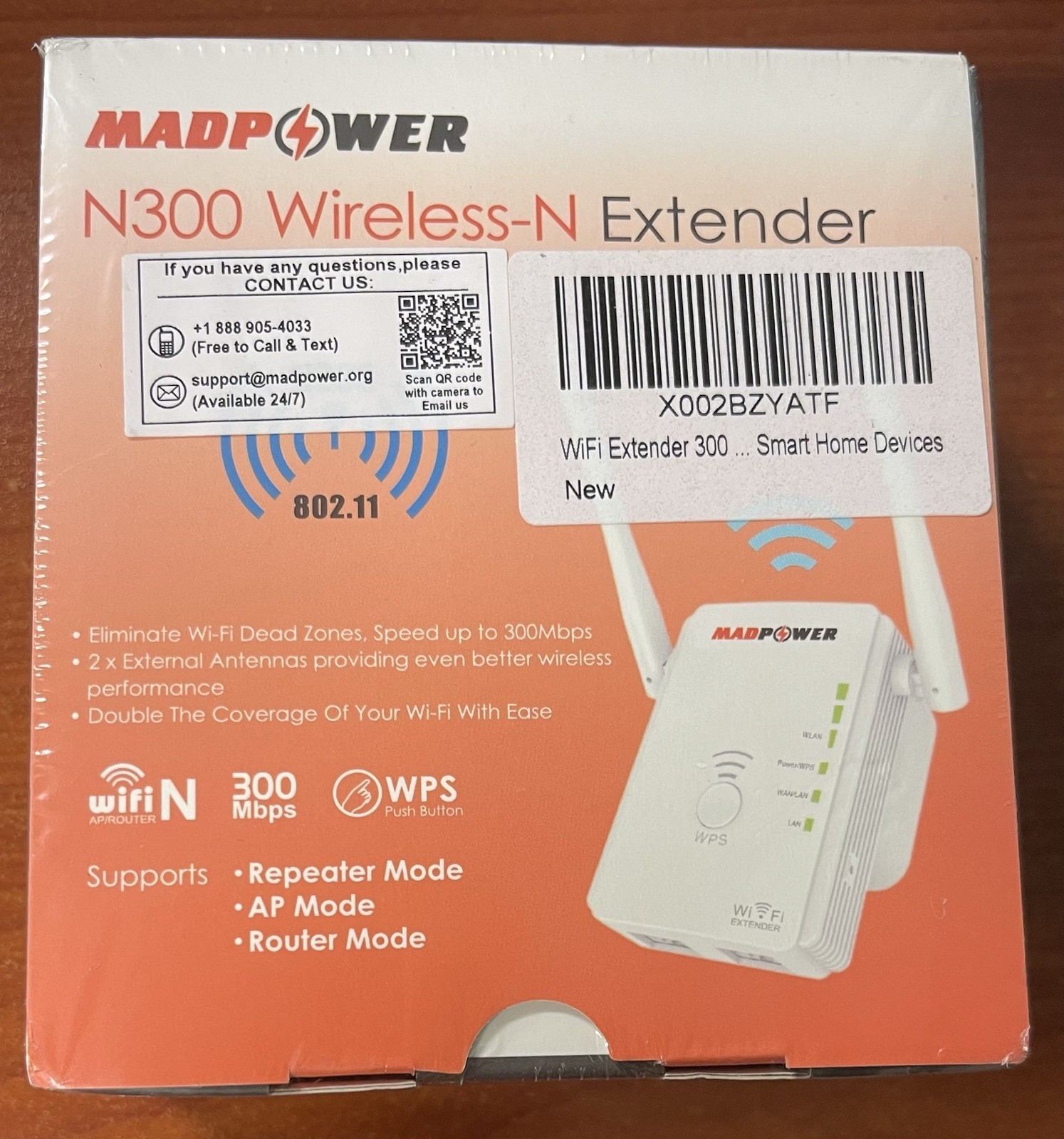 Madpower N300 Wireless-N Extender Internet Signal Booster-New & Sealed Package