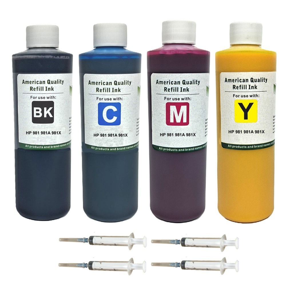 Ink Cartridge Refill Kit Bottles BKCMY Pigment Ink for HP 981 981A 981X-4X250ml