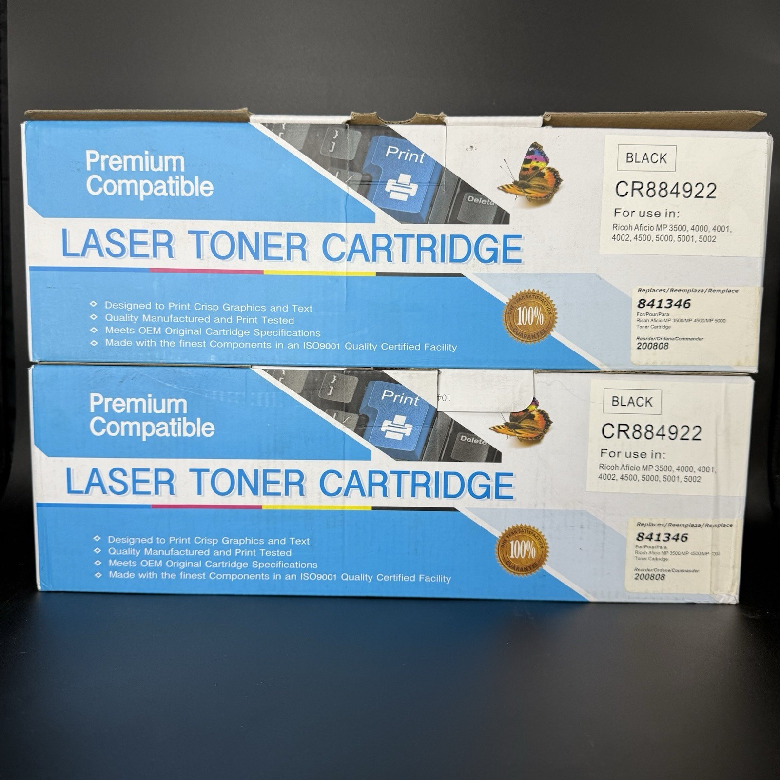Ricoh 841346 Type MP 4500 / 8045e / LD345 Comptaible Black Toner Lot of 2
