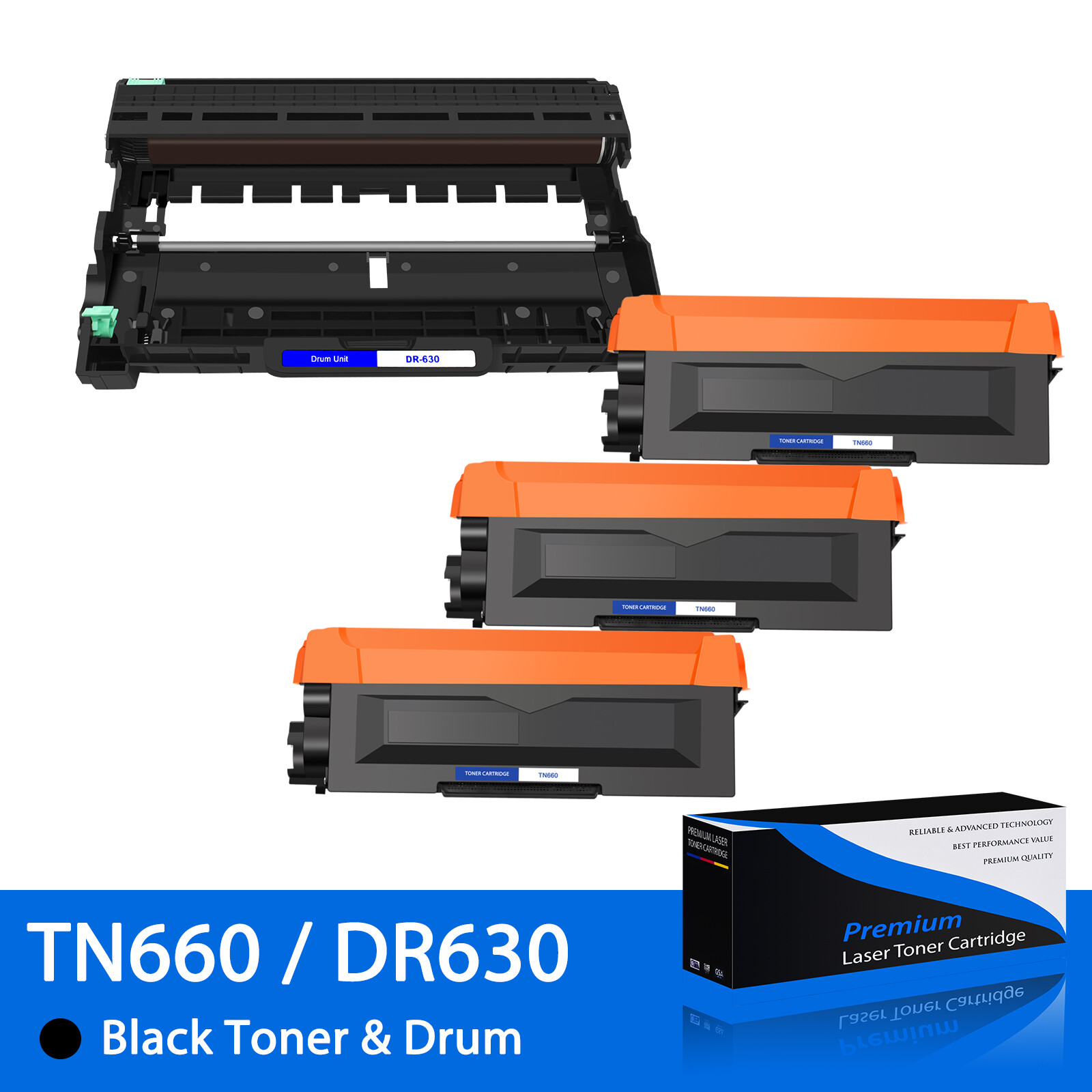 3PK TN660 TN-660 Toner + 1PK DR630 Drum Unit For Brother MFC-L2720DW MFC-L2740DW