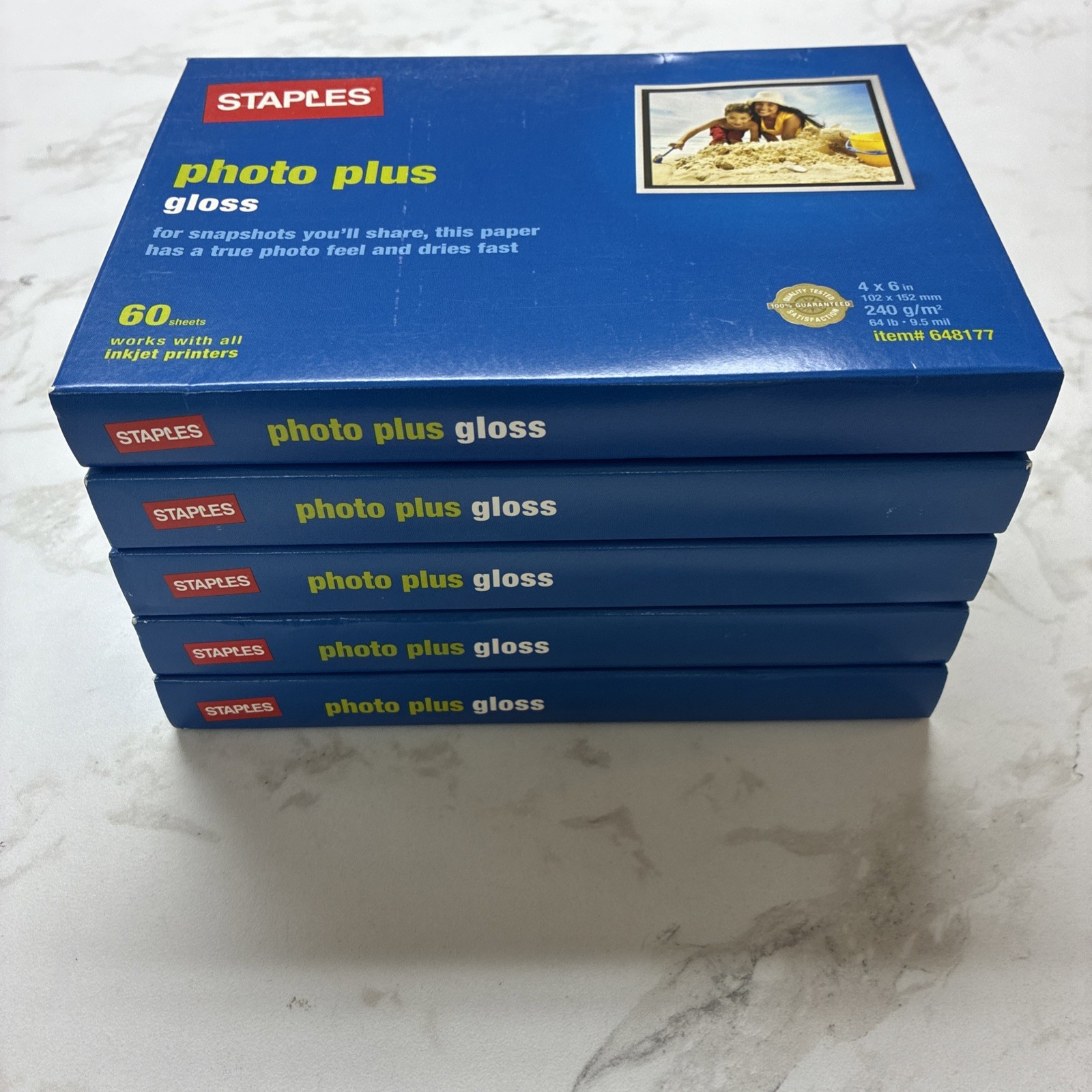 Lot of 5 60 ct Staples Gloss Photo Paper 4 x 6