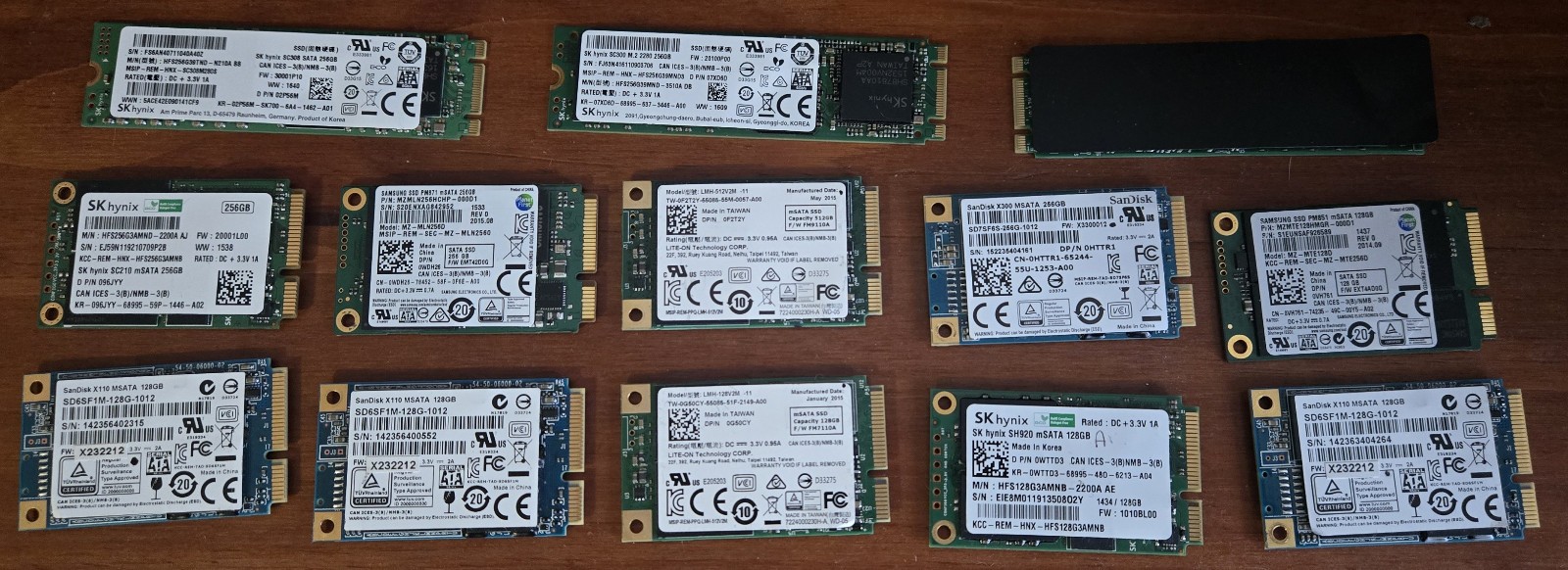 QTY 10 – 128GB/256GB/512GB MSATA & QTY 3 – 256GB M2 SATA HARD DRIVES