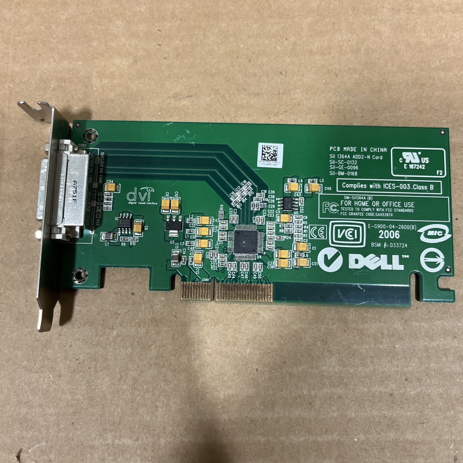 Dell Dual ADD2 DVI PAD PCIe x16 Sil 1364A Graphic Video Card SFF P/N: FH868