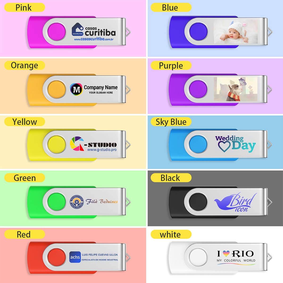 Lot 50PCS 1/2/4/8/16GB Swivel USB Flash Drive Storage Thumb Memory Custom Logo