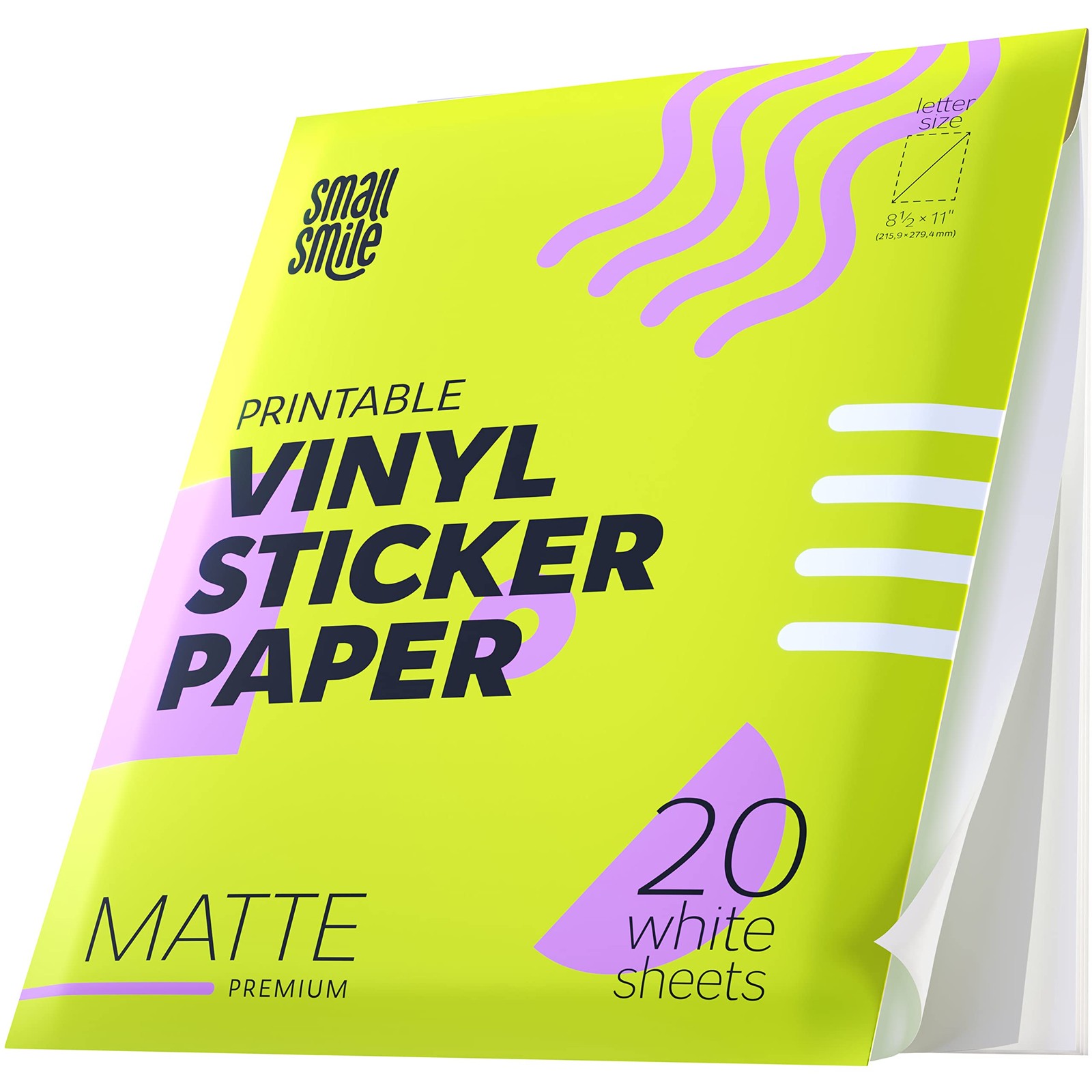 Vinyl Sticker Paper 20 Sheets 8.5x11 for Inkjet & Laser Printers - Waterproof