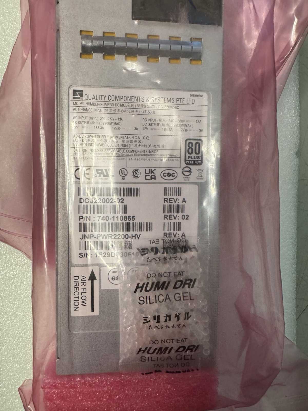 Juniper JNP-PWR2200-HV 740-110865 2200W HV Power Supply for MX304