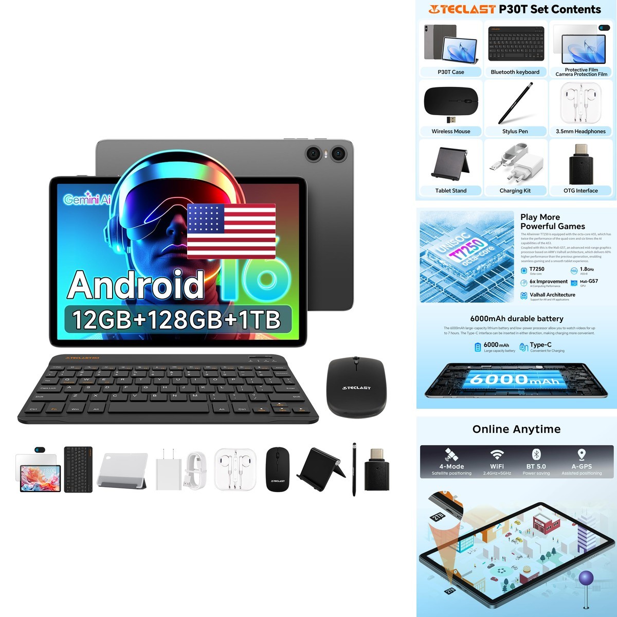 TECLAST P30TCase Android 16 Tablet 10.1 Inch Bluetooth Keyboard Bundle