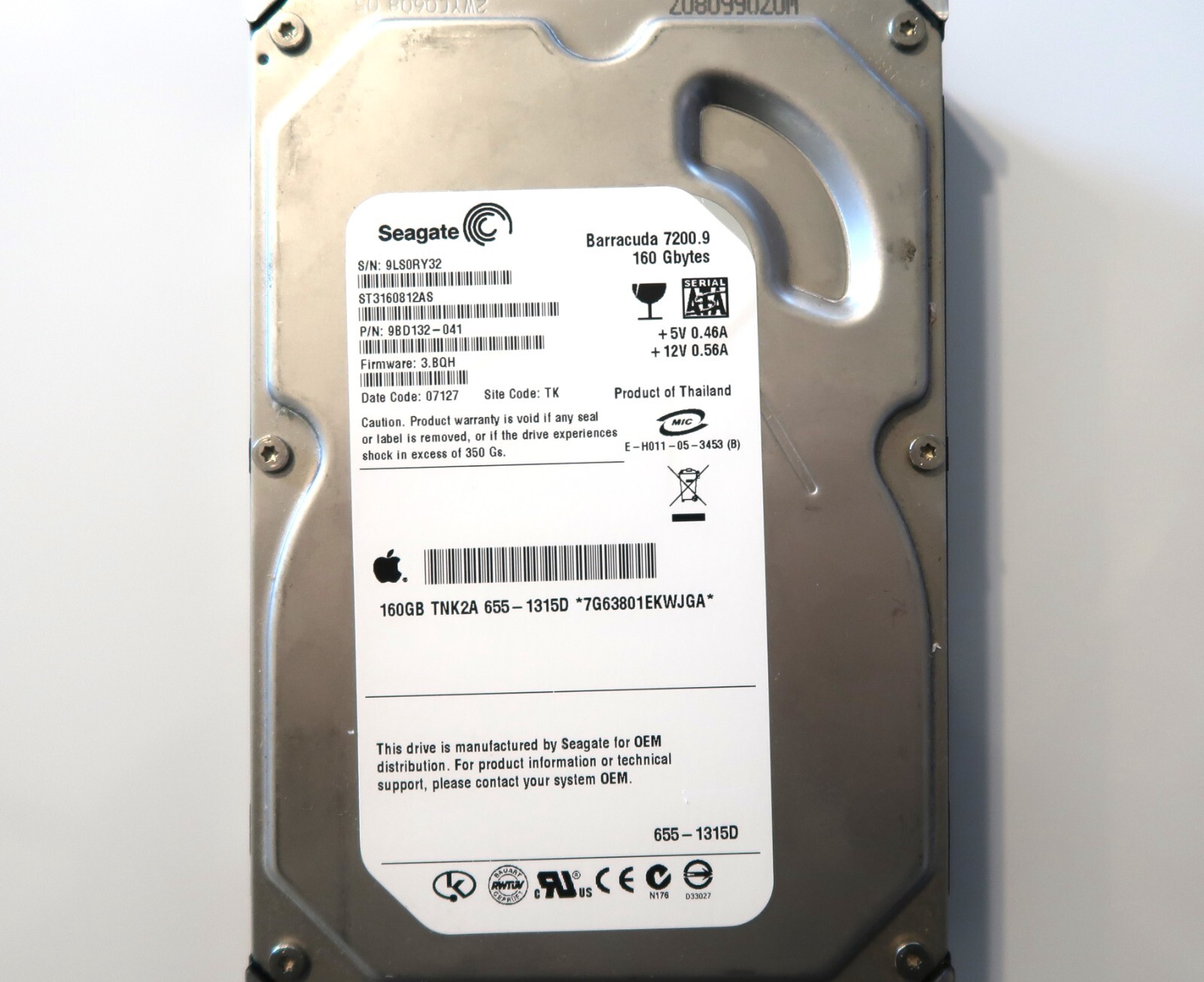 Seagate ST3160812AS 9BD132-041 3.BQH (9LS0) TK Thailand 160gb 3.5" Sata SEP-2006