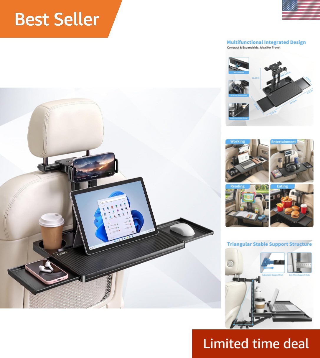 Car Seat Tray Table, Portable Travel Desk Compatible with Laptops