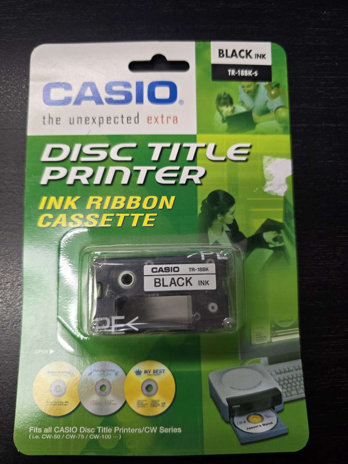 Casio TR-18BK-S Black Ink Disc Title Printer Ink Ribbon Cassette