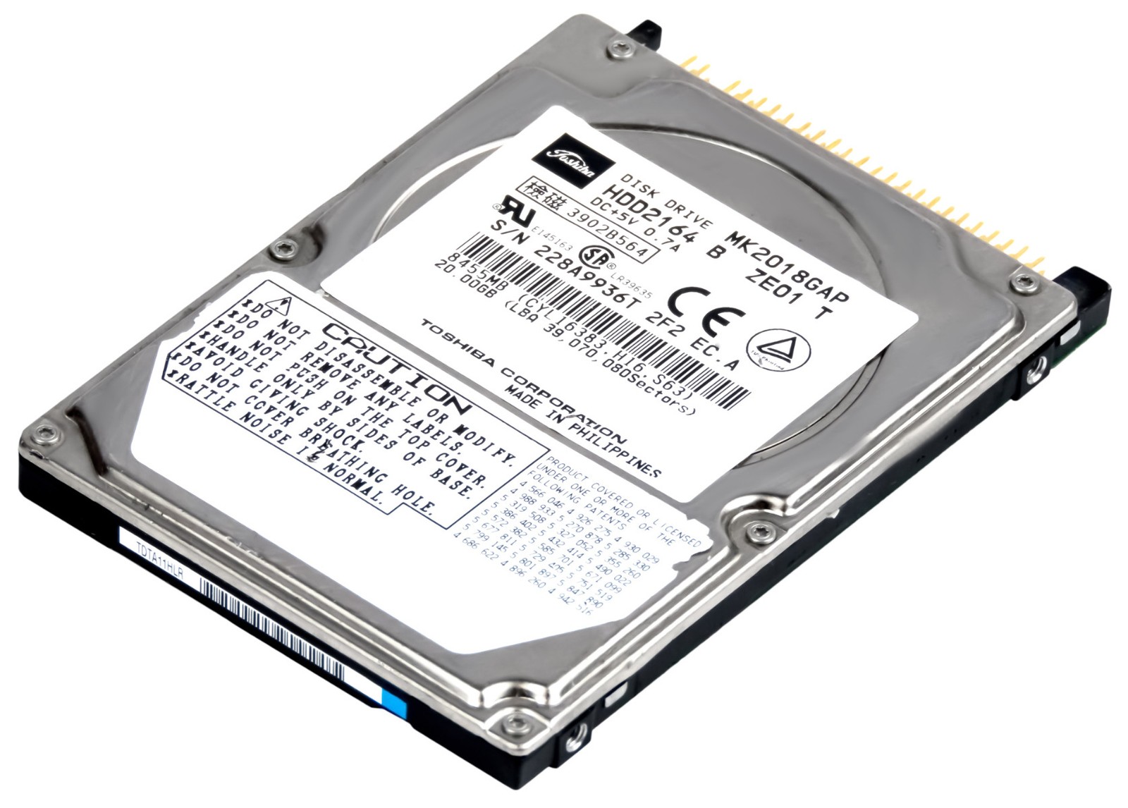 HARD DRIVE TOSHIBA MK2018GAP 20GB 4.2K 2MB ATA 2.5'' 